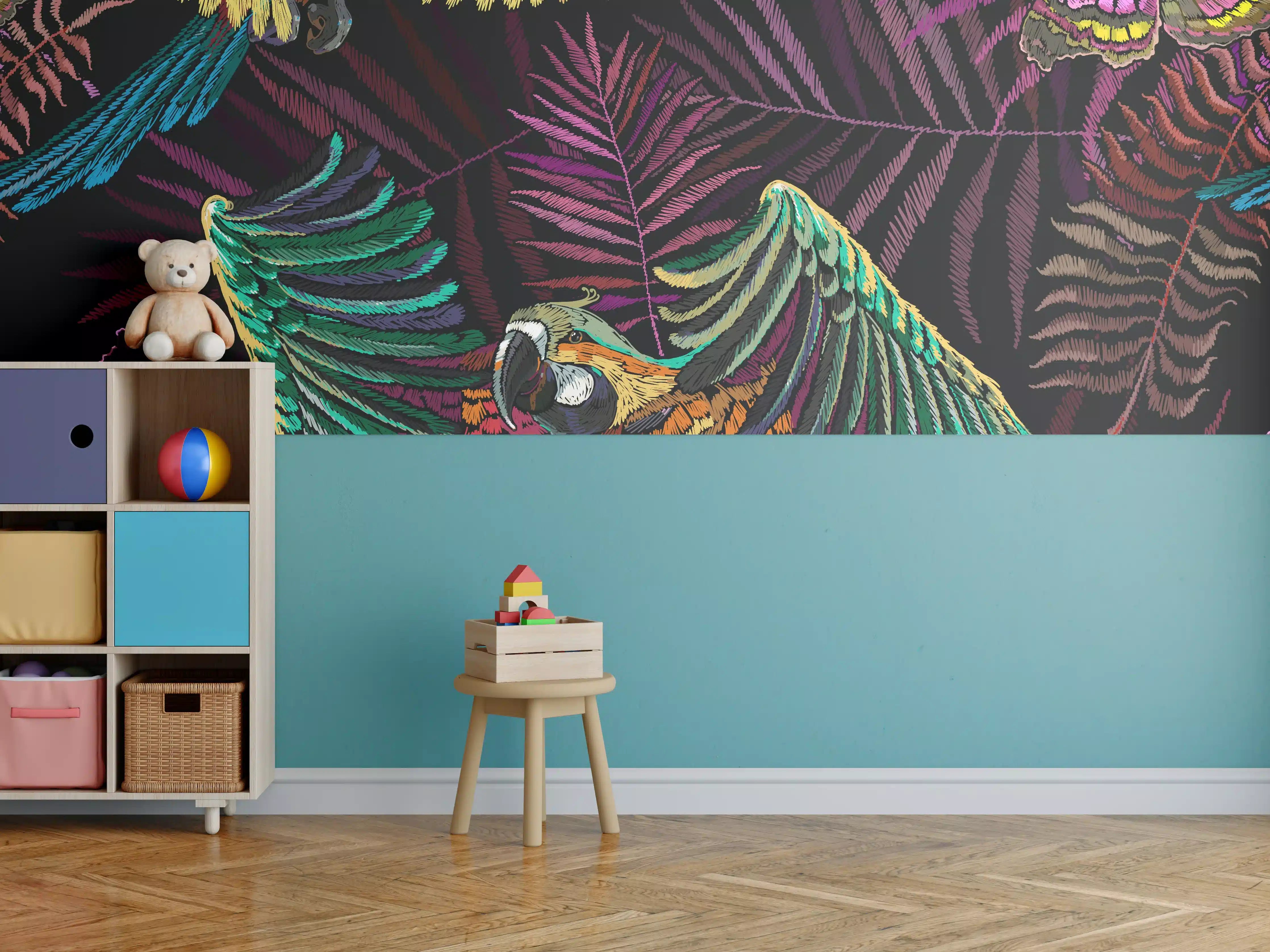 Kinderzimmer Wandgestaltung - Papagaien - Stickmuster