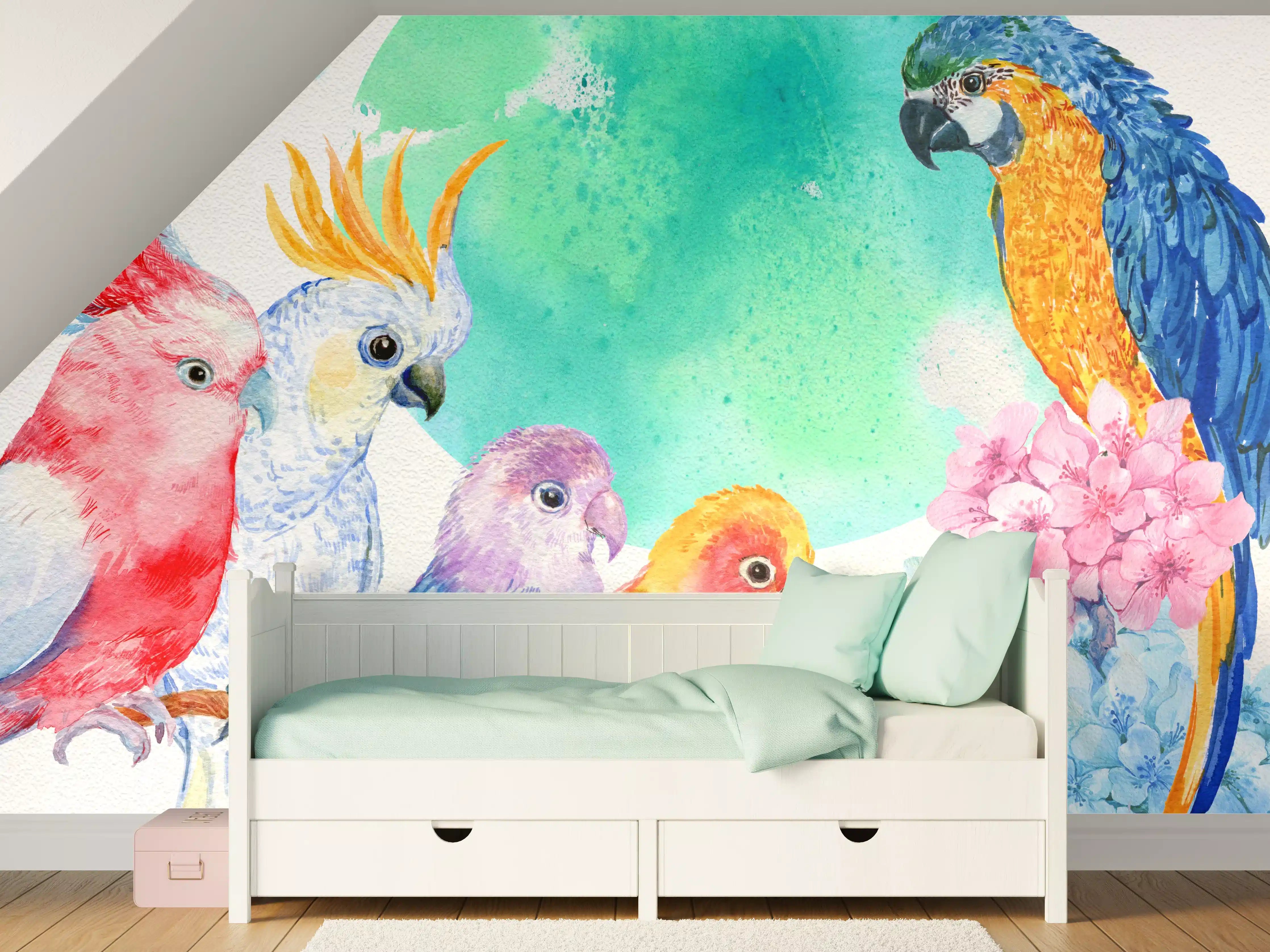 Kinderzimmer Wandgestaltung - Papagei Aquarell - exotisch