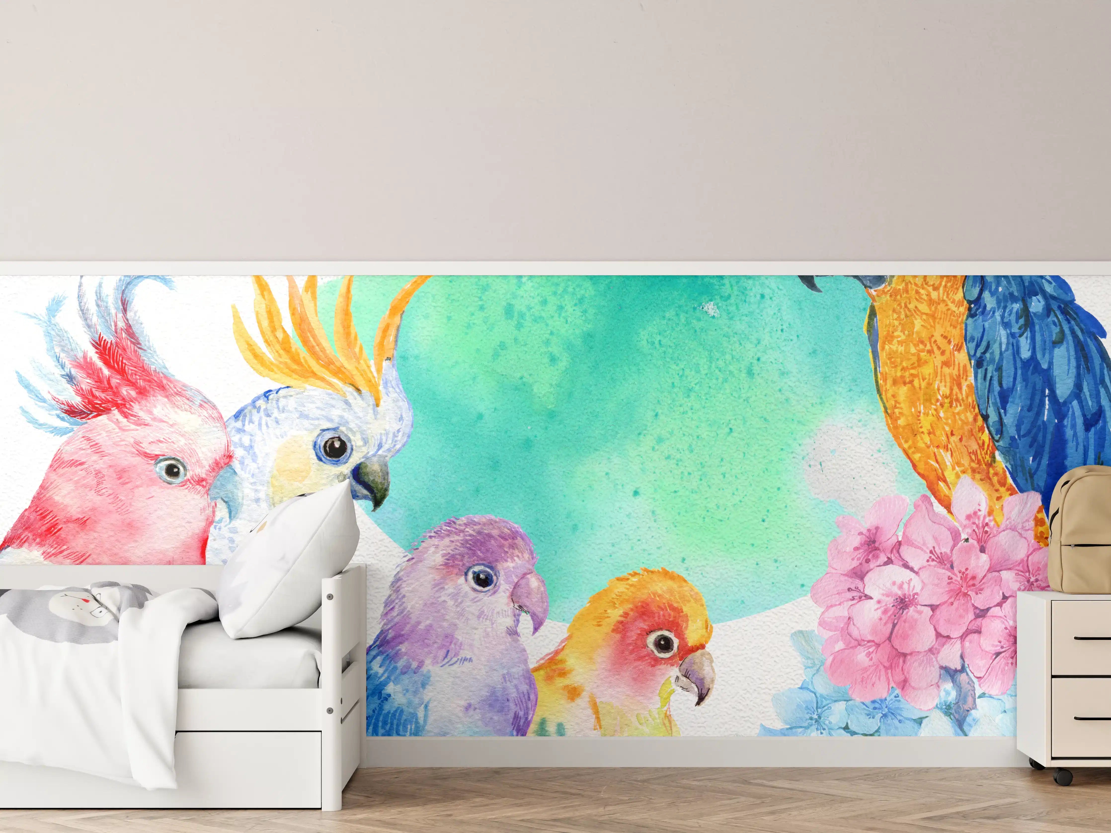 Kinderzimmer Wandgestaltung - Papagei Aquarell - exotisch