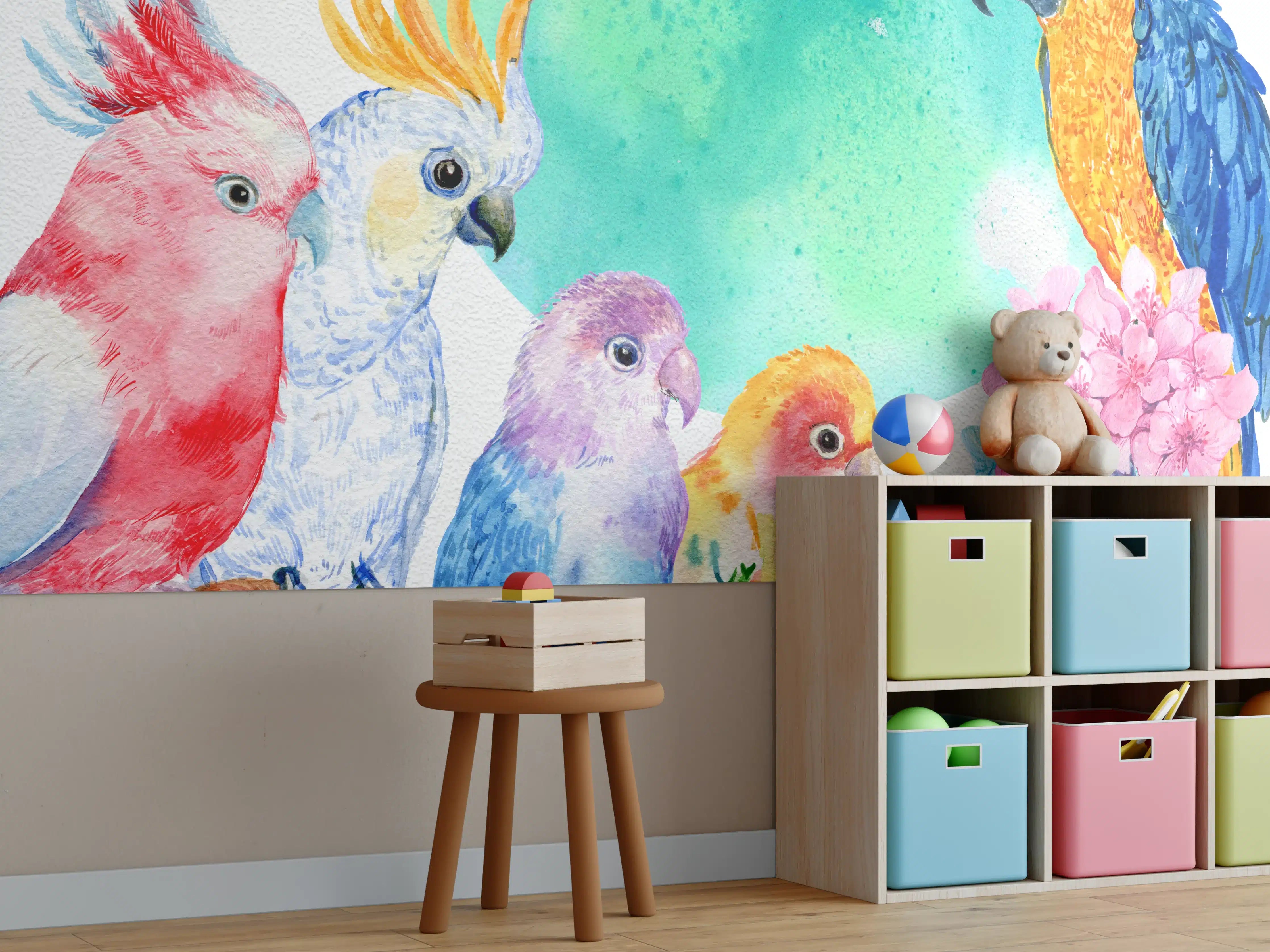 Kinderzimmer Wandgestaltung - Papagei Aquarell - exotisch