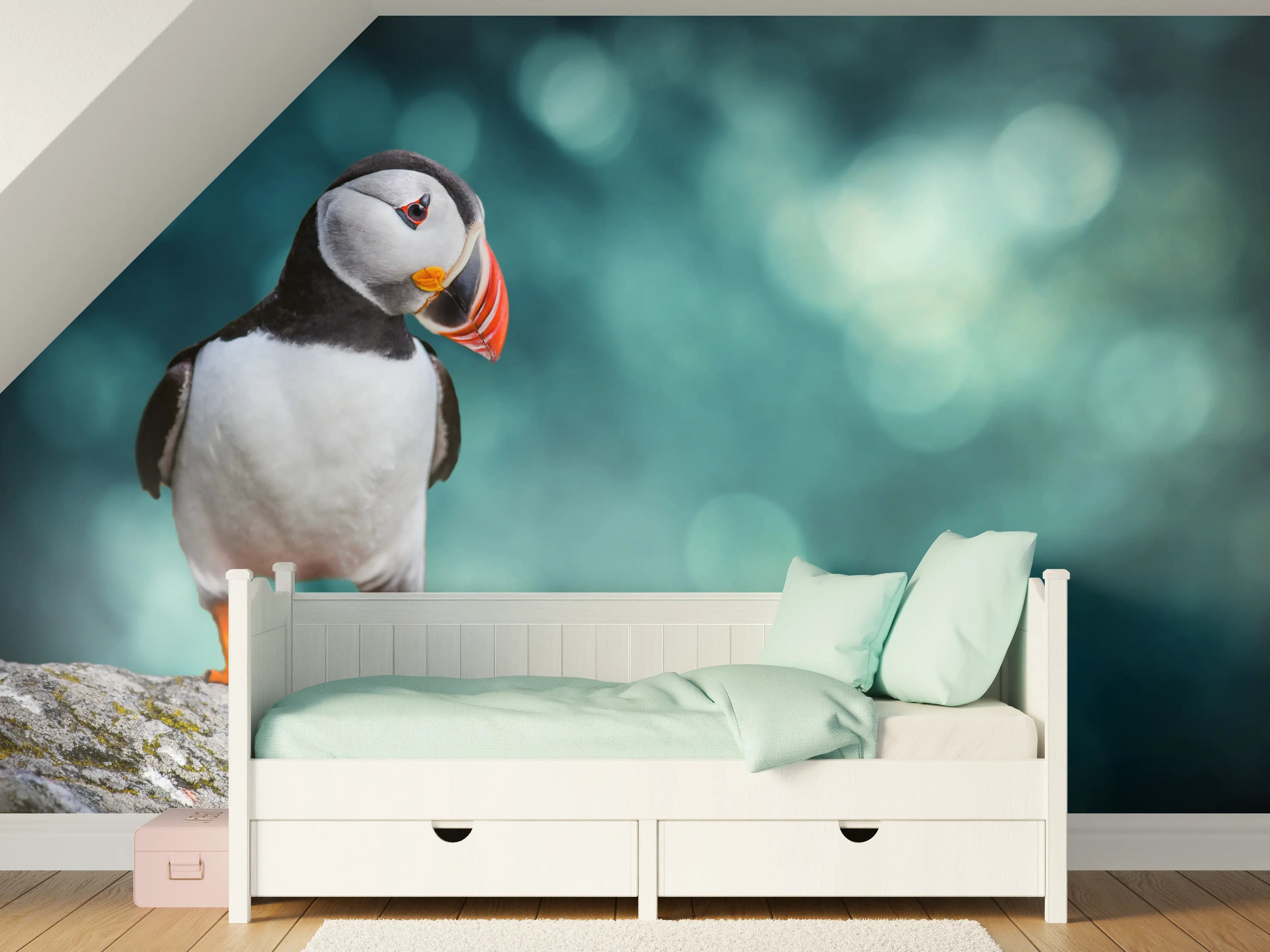 Kinderzimmer Wandgestaltung - Papageientaucher auf Fels