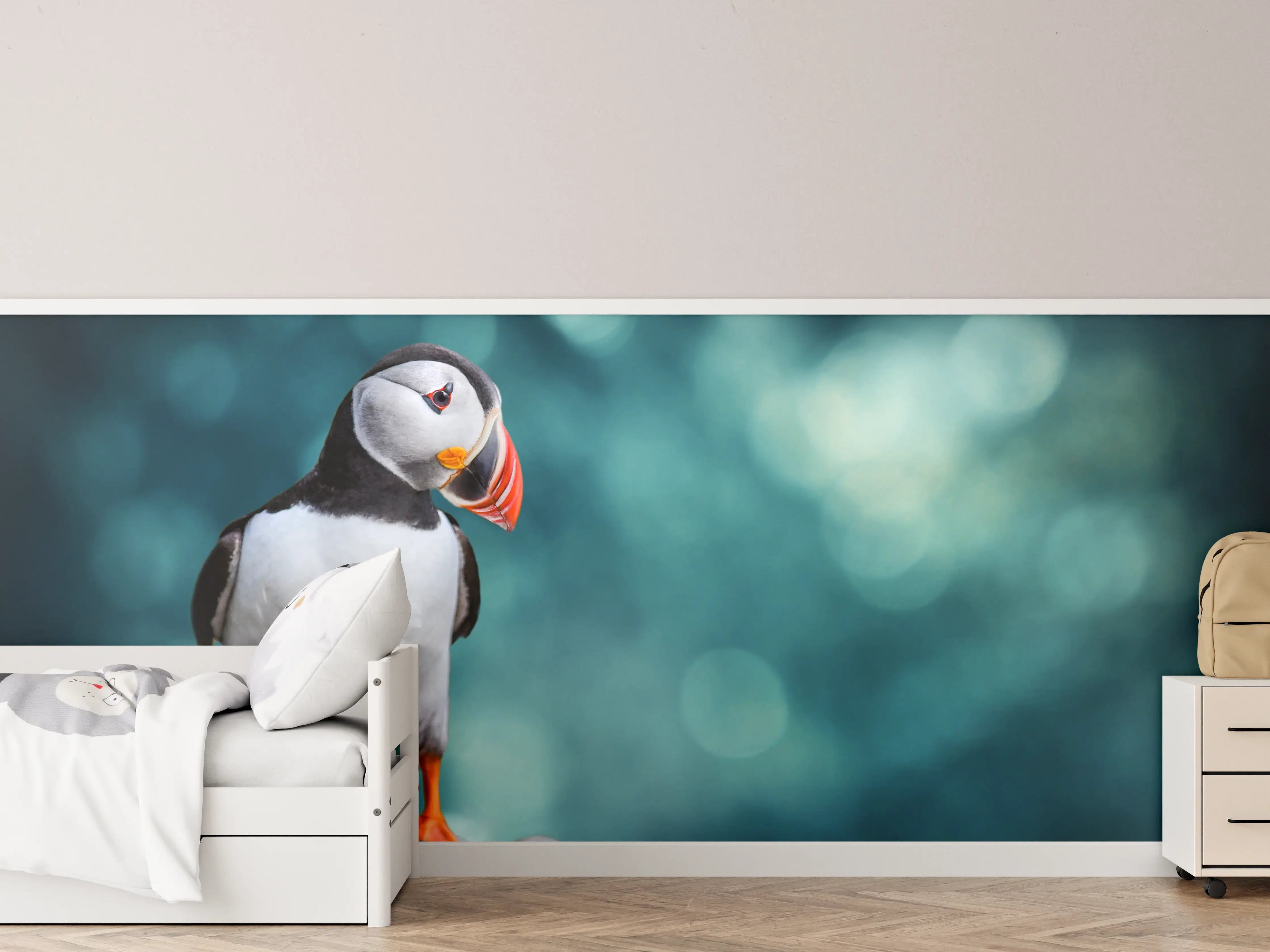 Kinderzimmer Wandgestaltung - Papageientaucher auf Fels