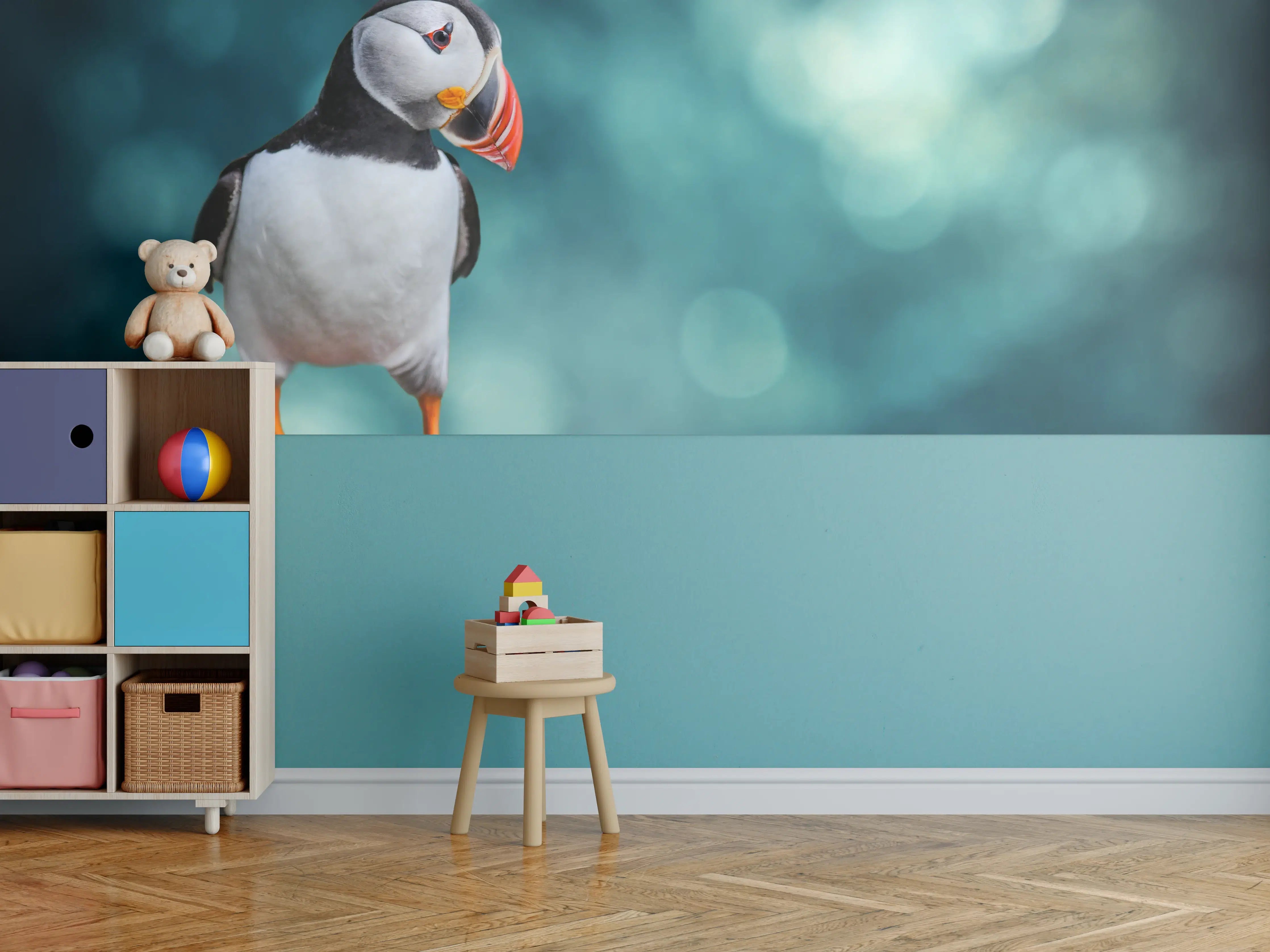 Kinderzimmer Wandgestaltung - Papageientaucher auf Fels