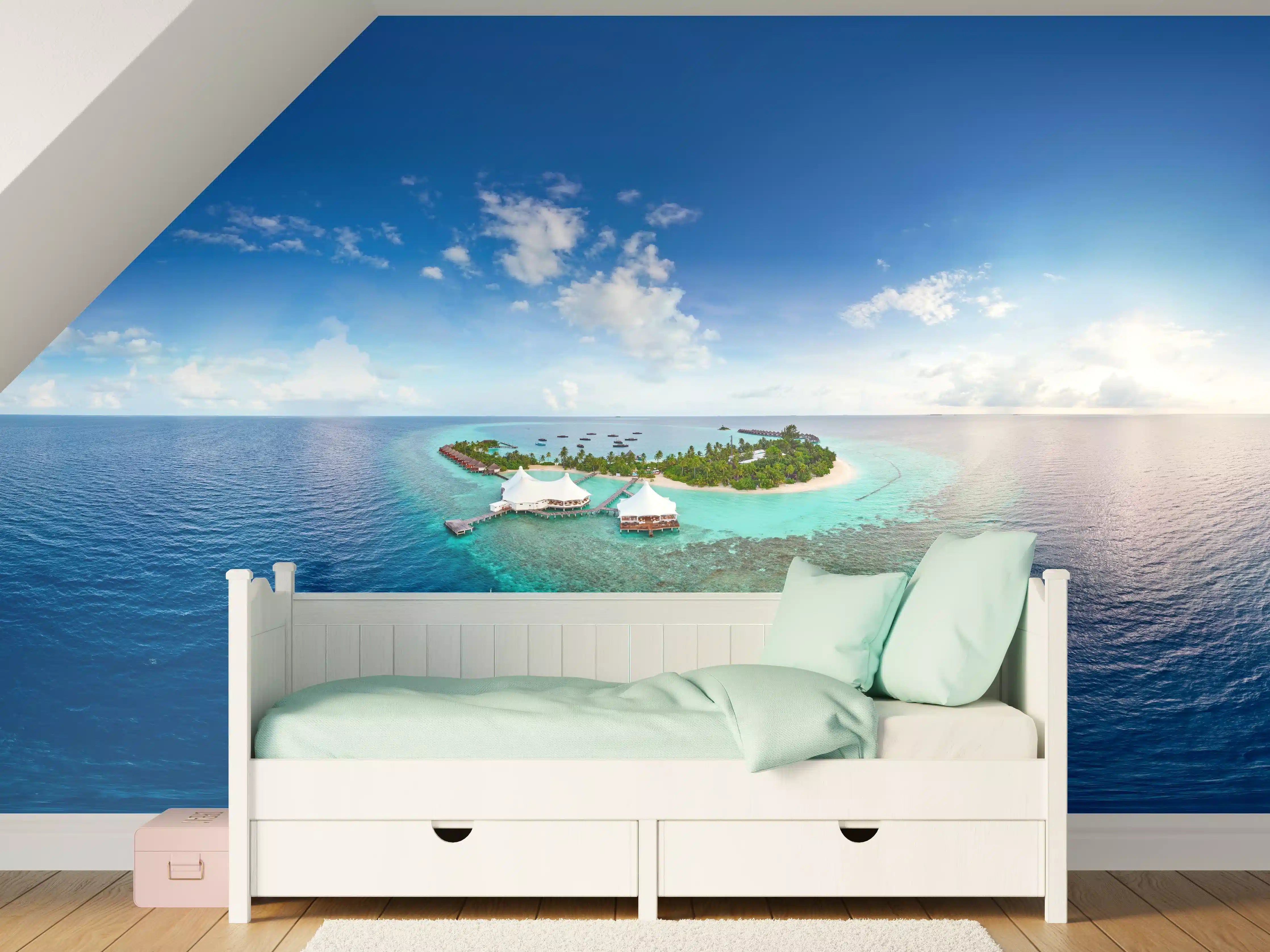 Kinderzimmer Wandgestaltung - Paradies-Insel mit Klippen und Palmen