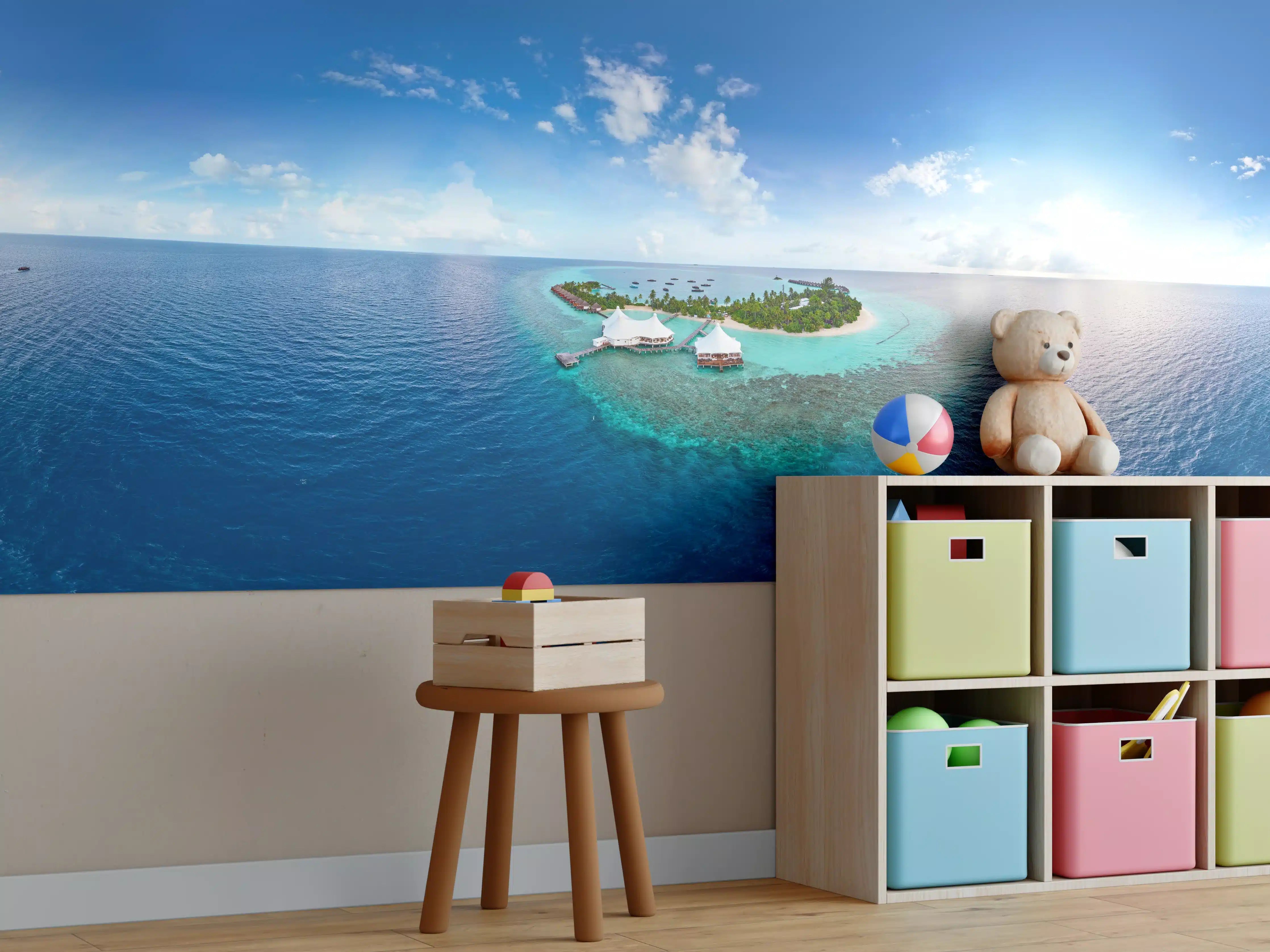 Kinderzimmer Wandgestaltung - Paradies-Insel mit Klippen und Palmen