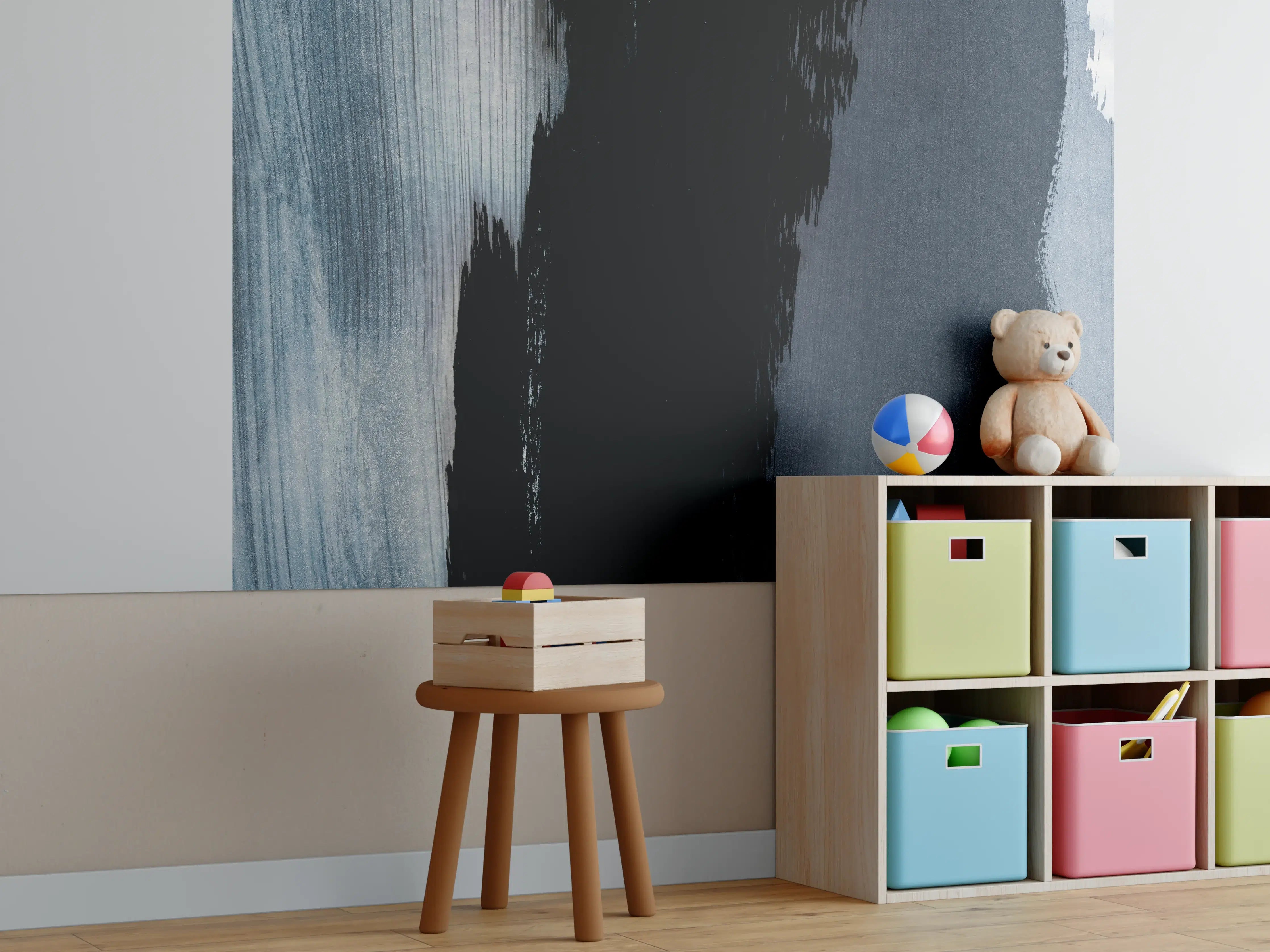Kinderzimmer Wandgestaltung - Pastell-Blaugraue Abstraktion