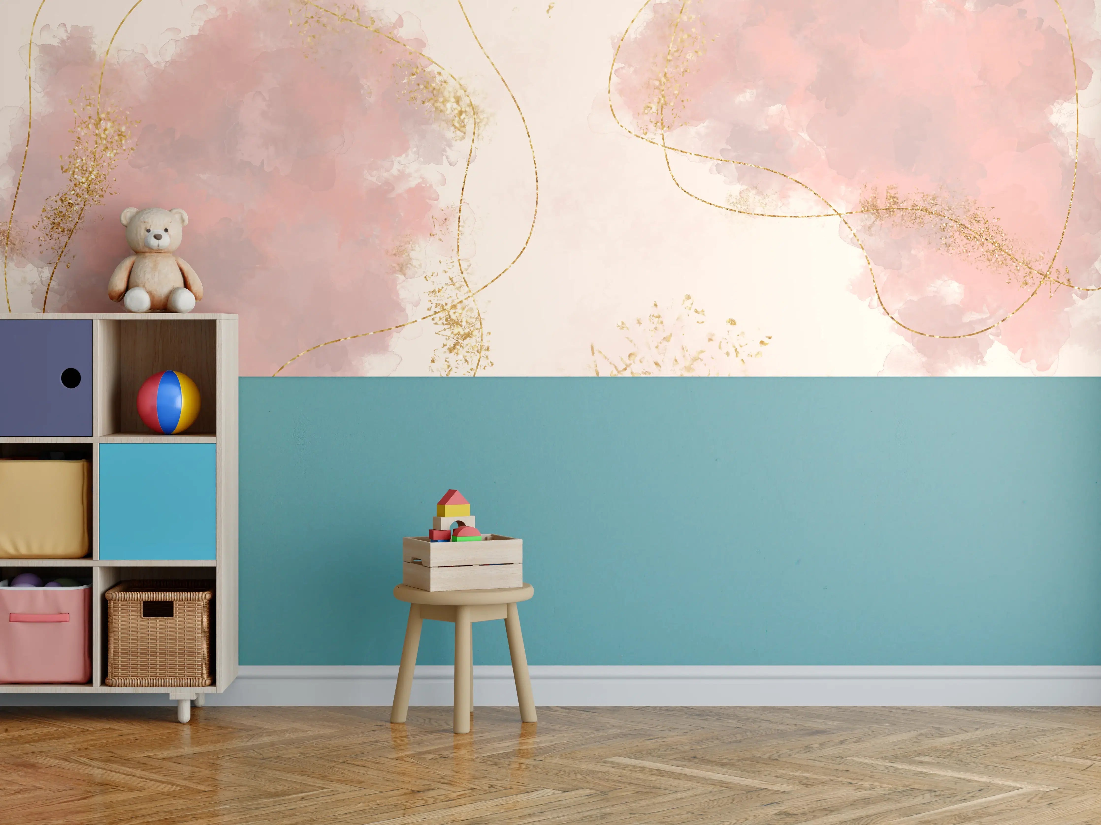 Kinderzimmer Wandgestaltung - Pastell Farben Zeichnung - Rosa