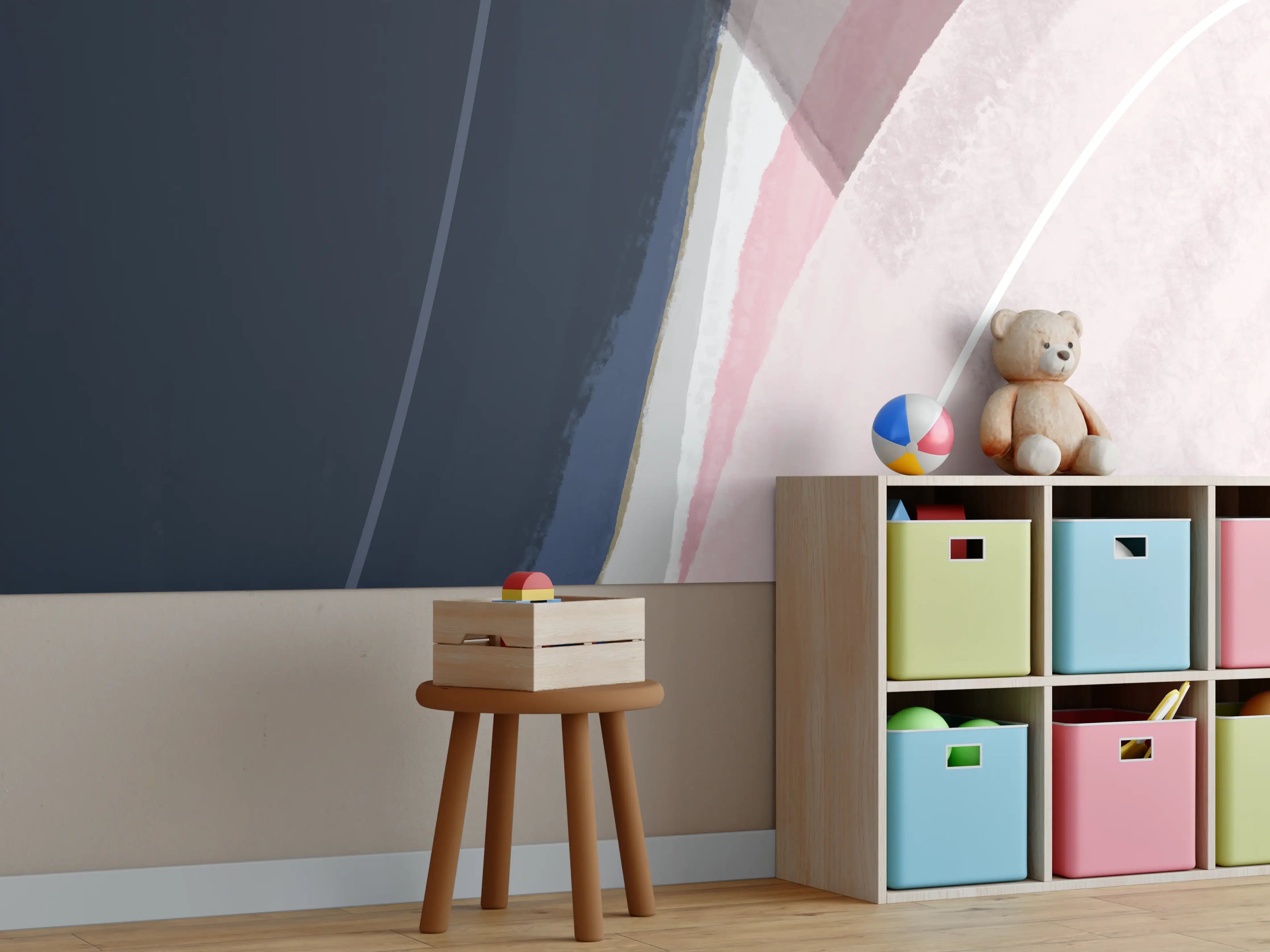 Kinderzimmer Wandgestaltung - Pastell Grau Blau Abstraktion