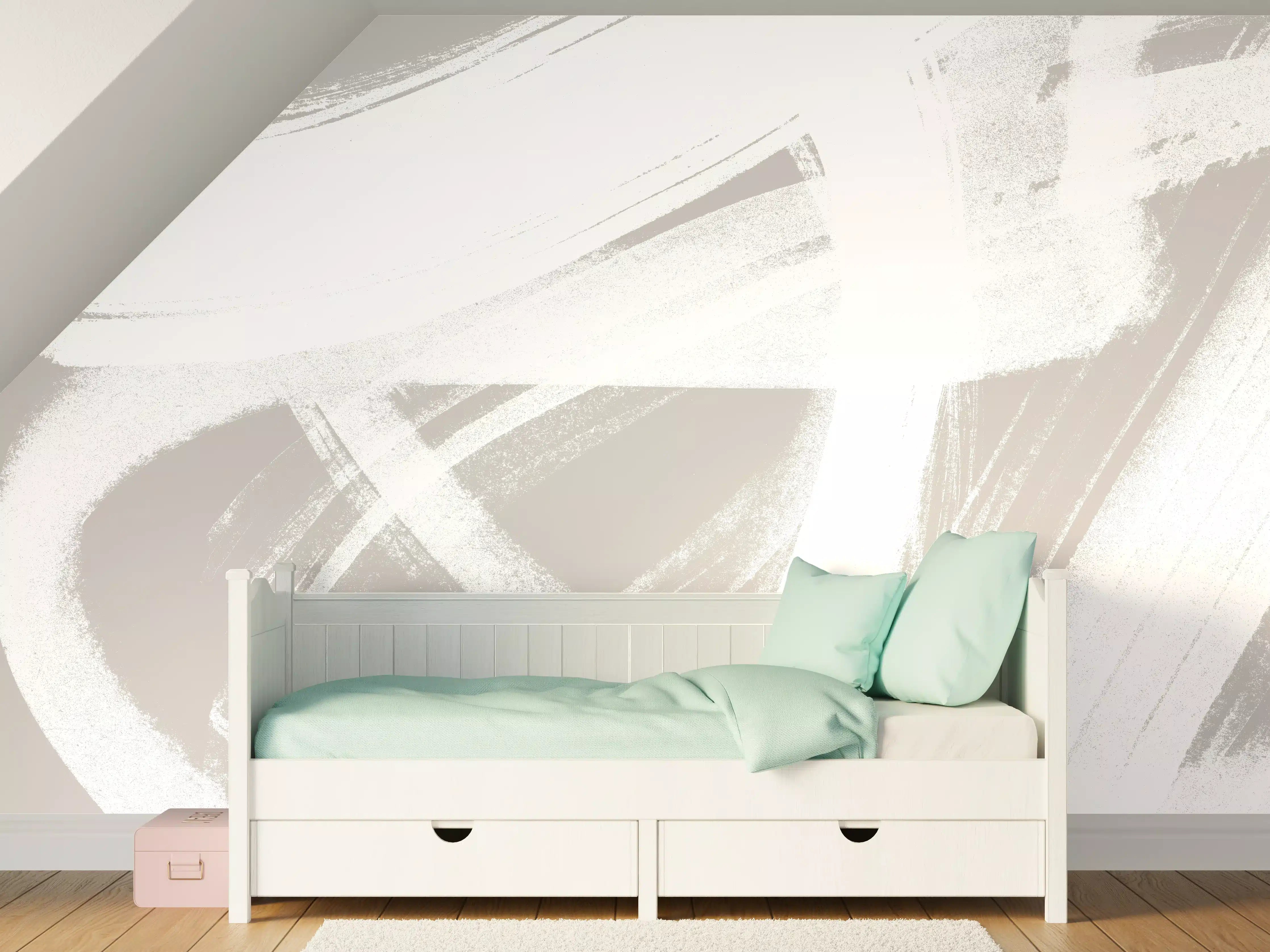 Kinderzimmer Wandgestaltung - Pastell Grau-Weiße Abstraktion