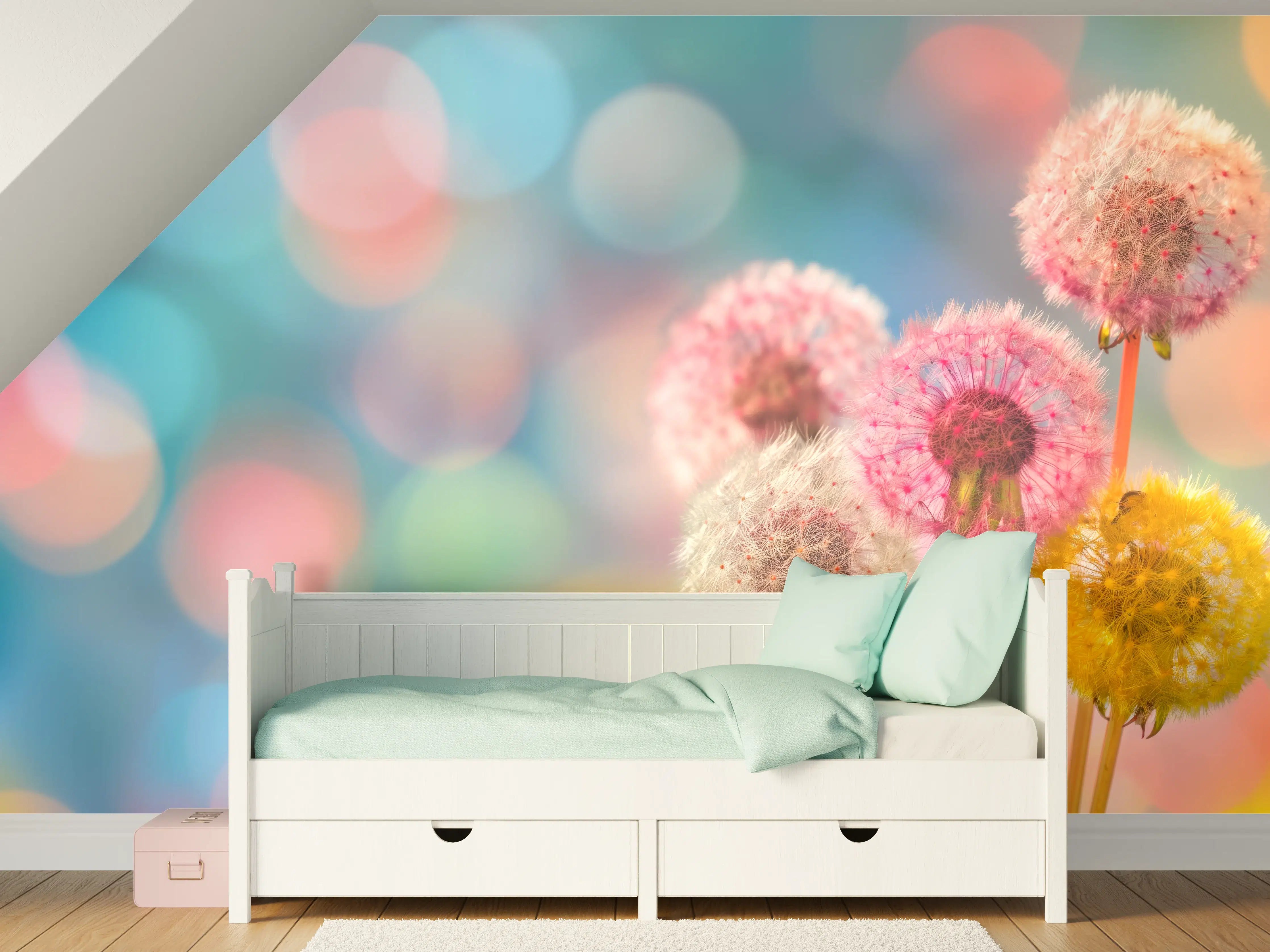 Kinderzimmer Wandgestaltung - Pastell-Pusteblumen im Bokeh
