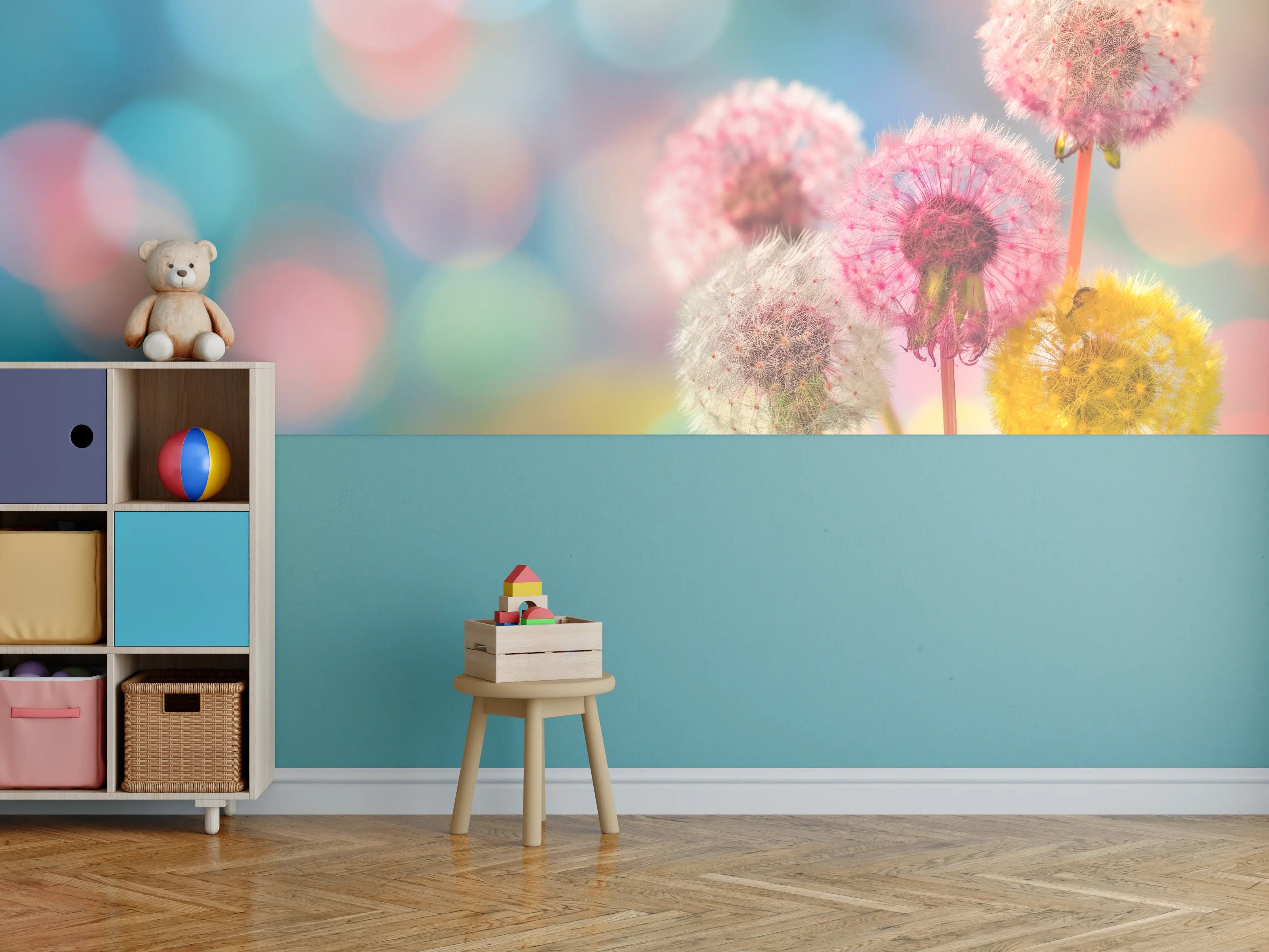 Kinderzimmer Wandgestaltung - Pastell-Pusteblumen im Bokeh