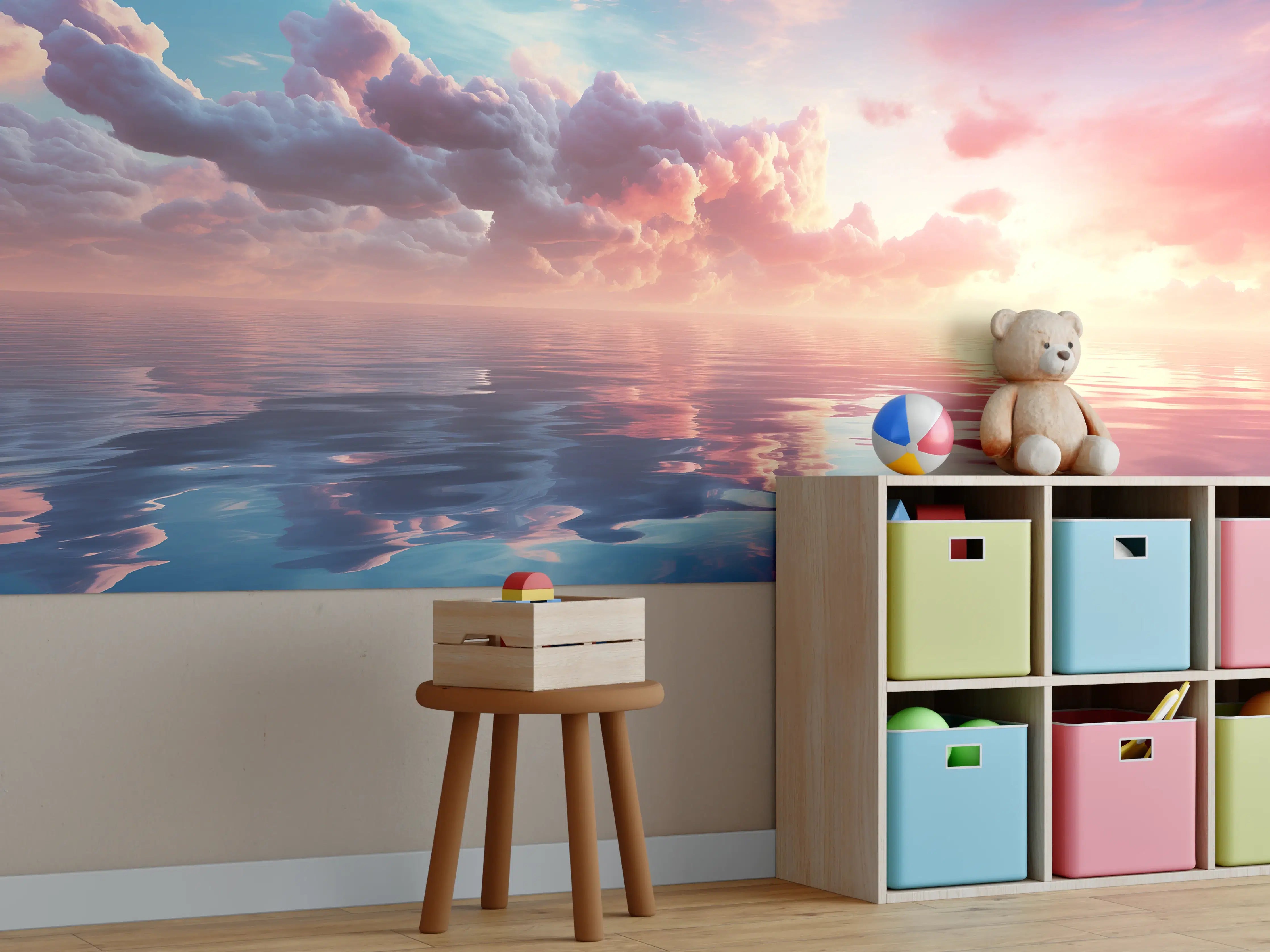 Kinderzimmer Wandgestaltung - Pastell-Sonnenuntergang über Meer