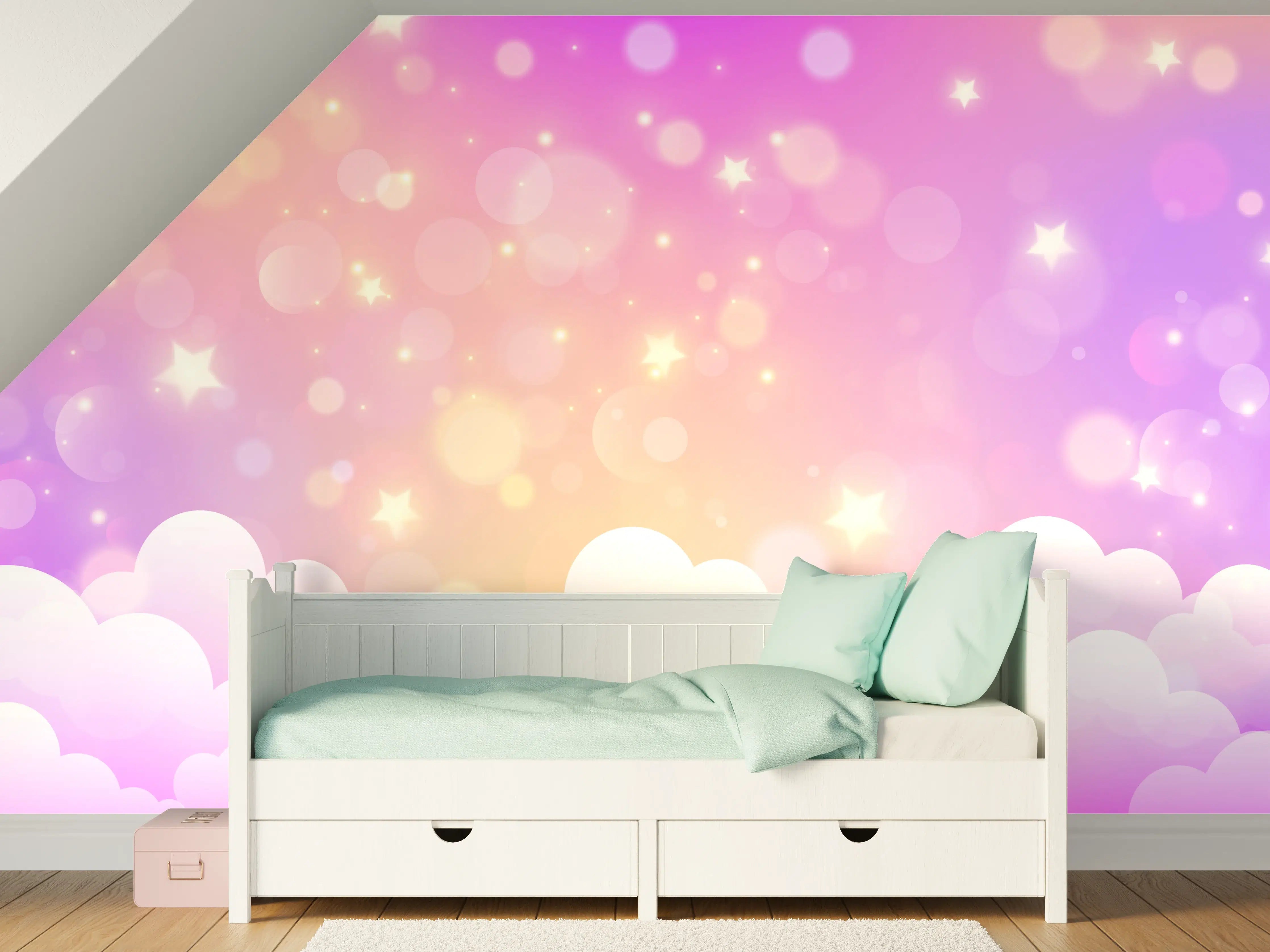Kinderzimmer Wandgestaltung - Pastellfarben Himmel mit Sternchen