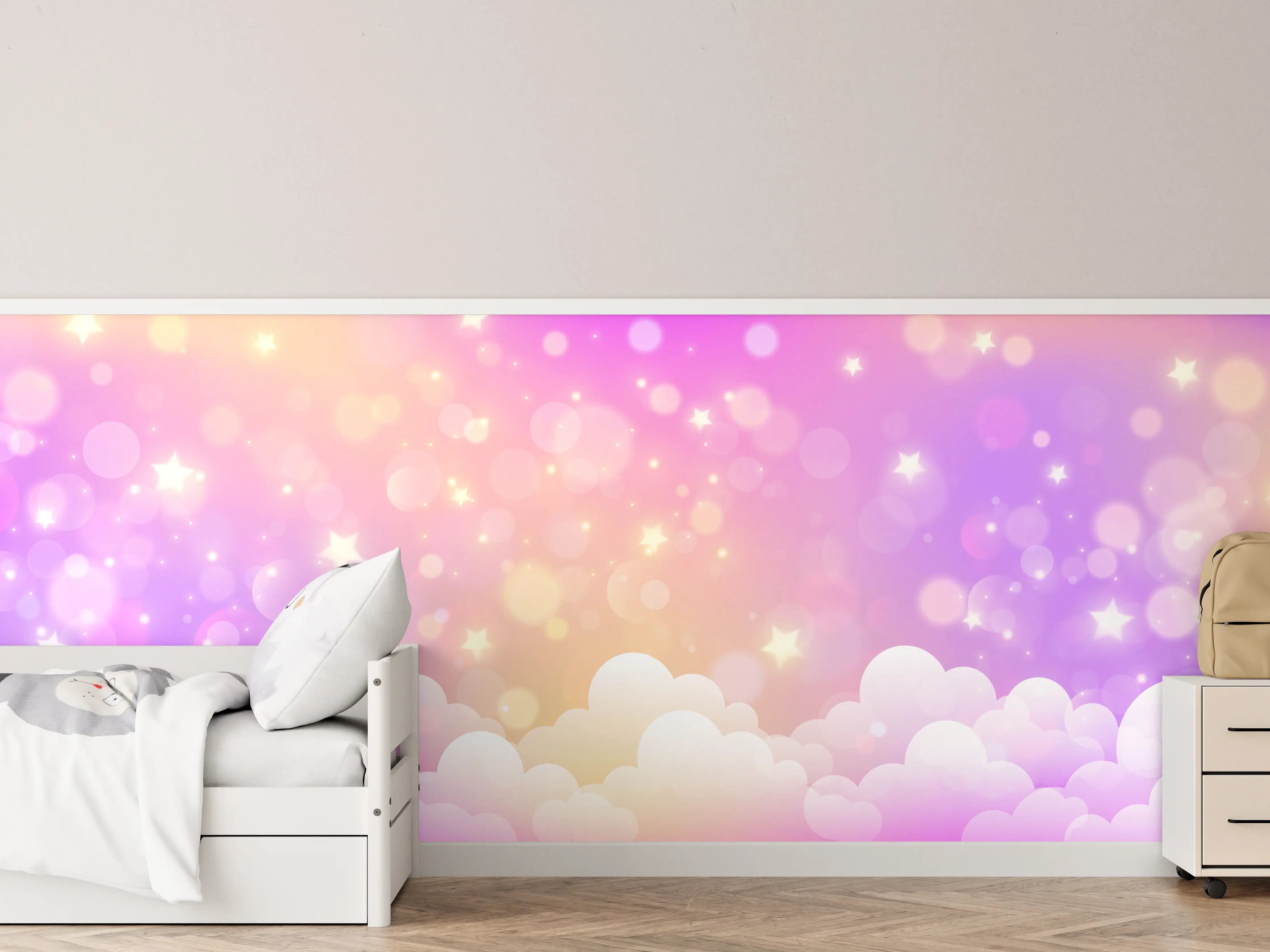 Kinderzimmer Wandgestaltung - Pastellfarben Himmel mit Sternchen