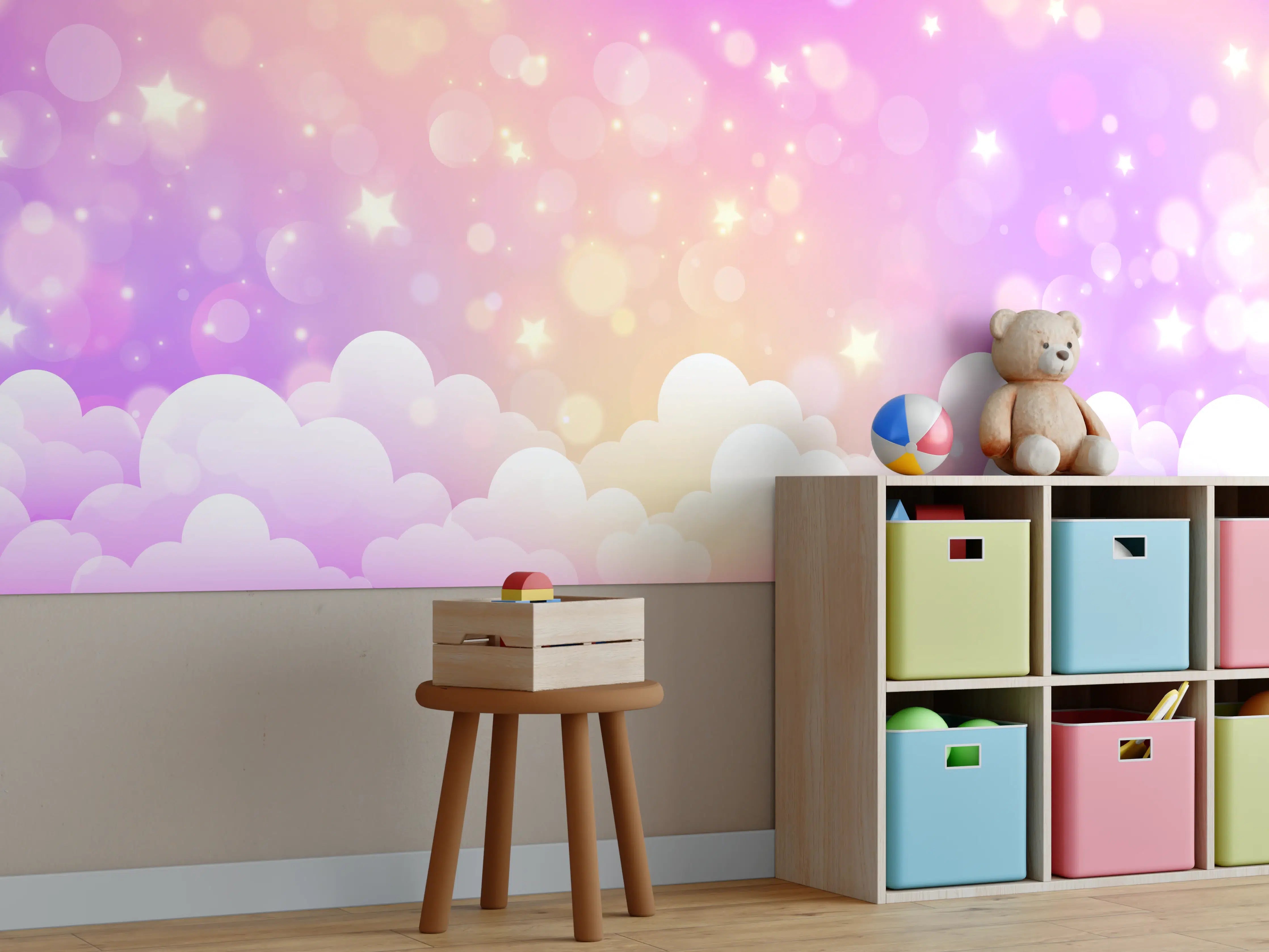 Kinderzimmer Wandgestaltung - Pastellfarben Himmel mit Sternchen
