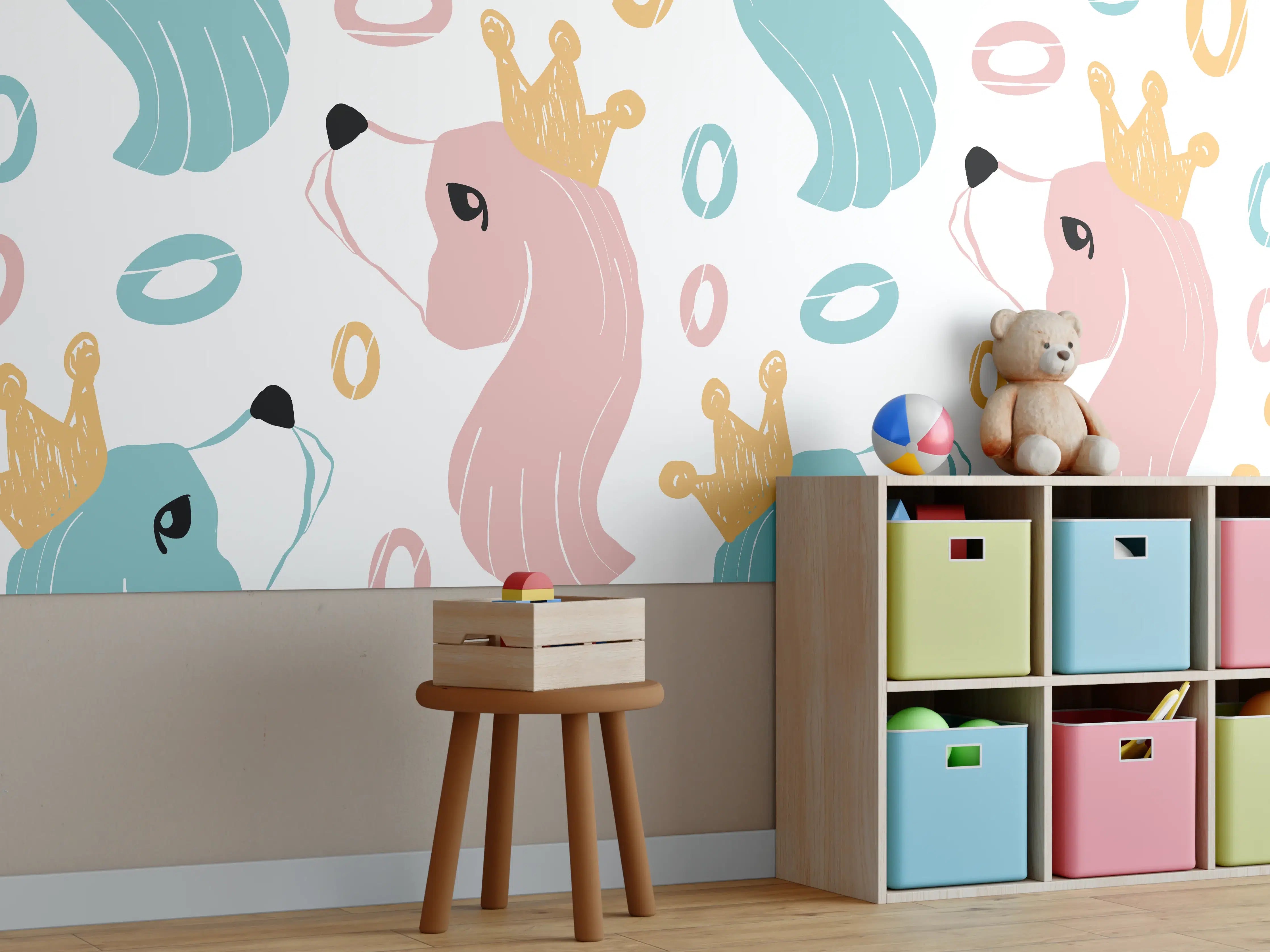 Kinderzimmer Wandgestaltung - Pastellfarbene Einhorn-Könige Muster