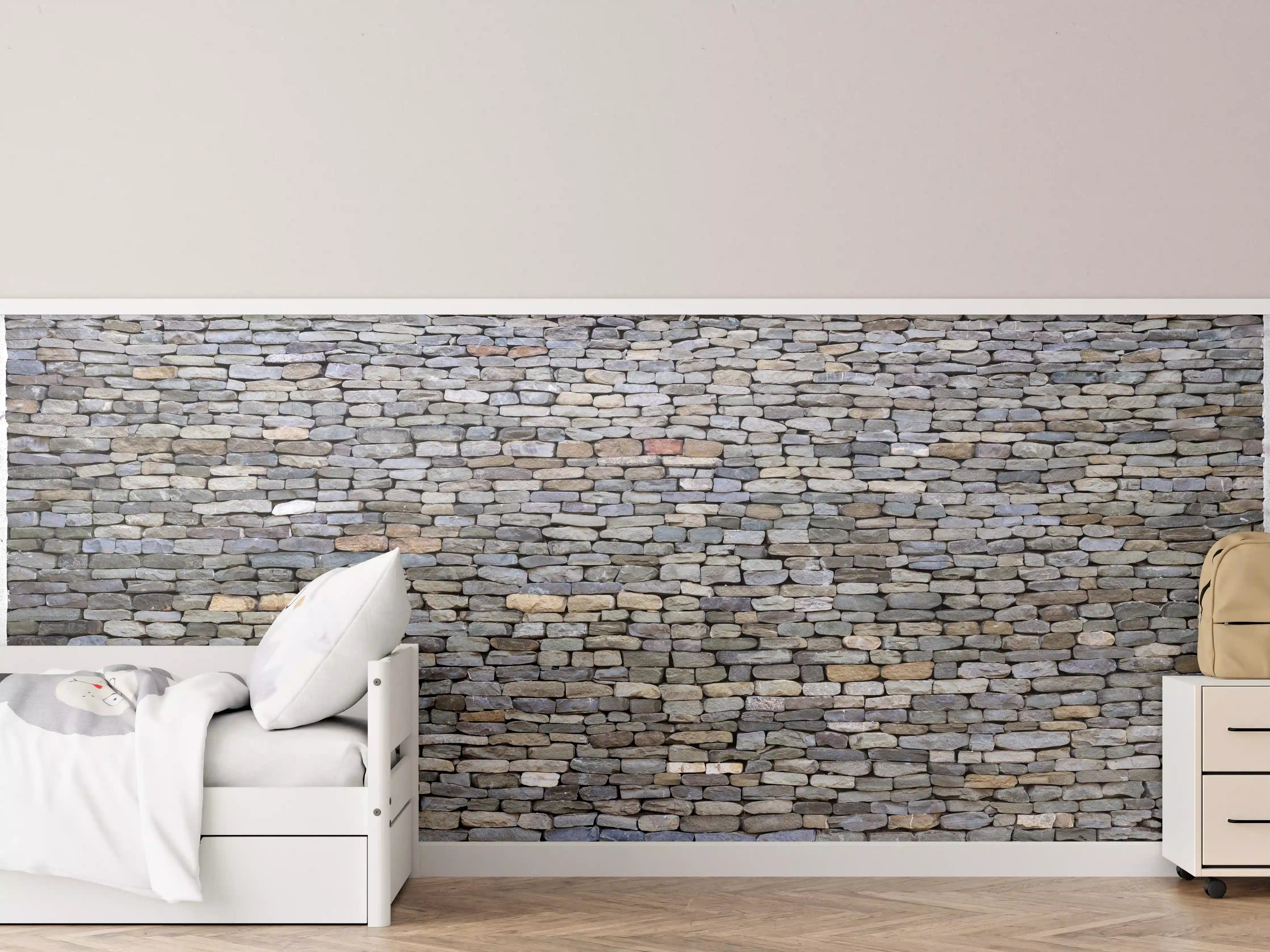 Kinderzimmer Wandgestaltung - Pastellfarbene Steinmauer