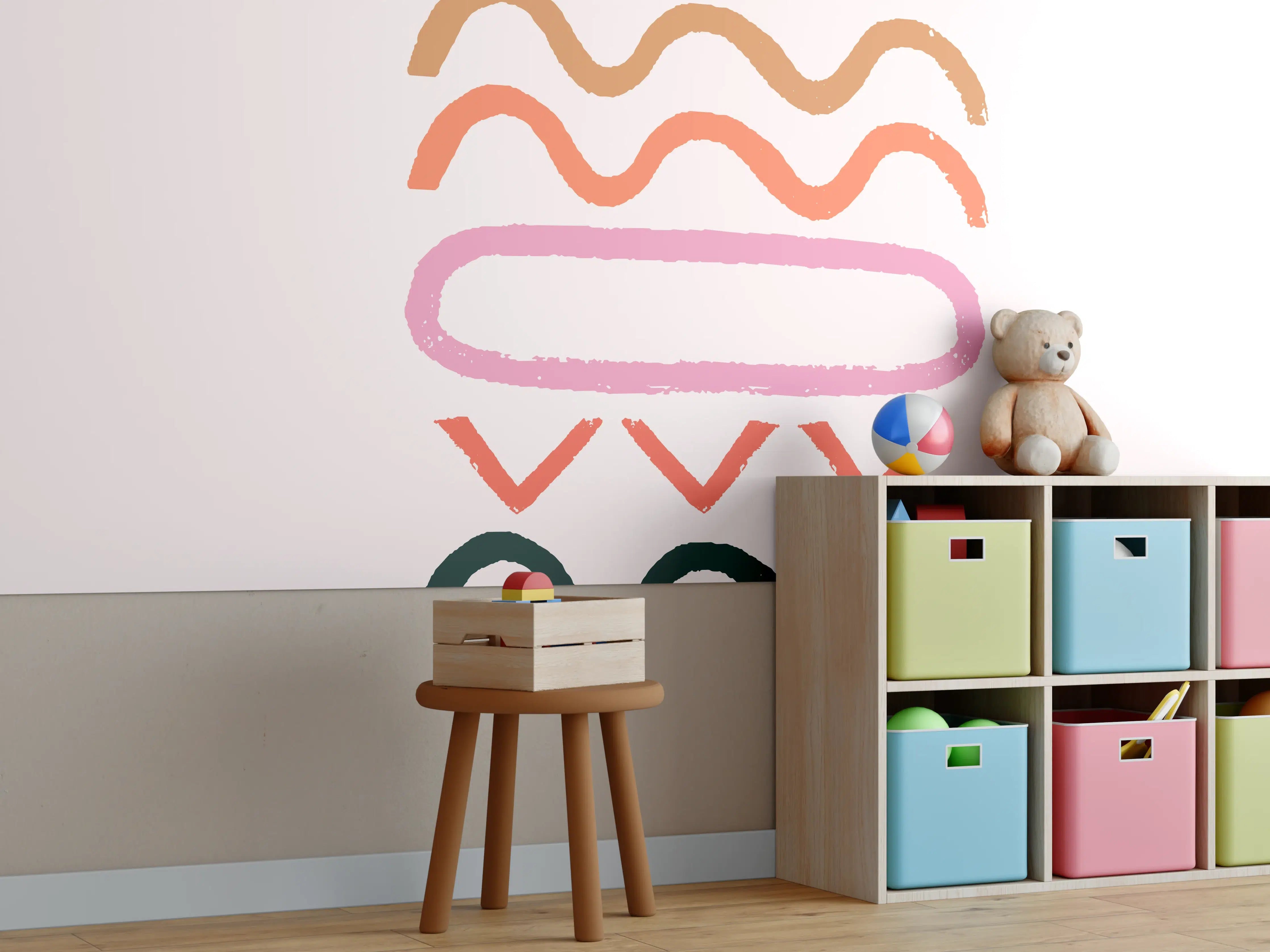 Kinderzimmer Wandgestaltung - Pastellfarbener Abstrakter Hamburger