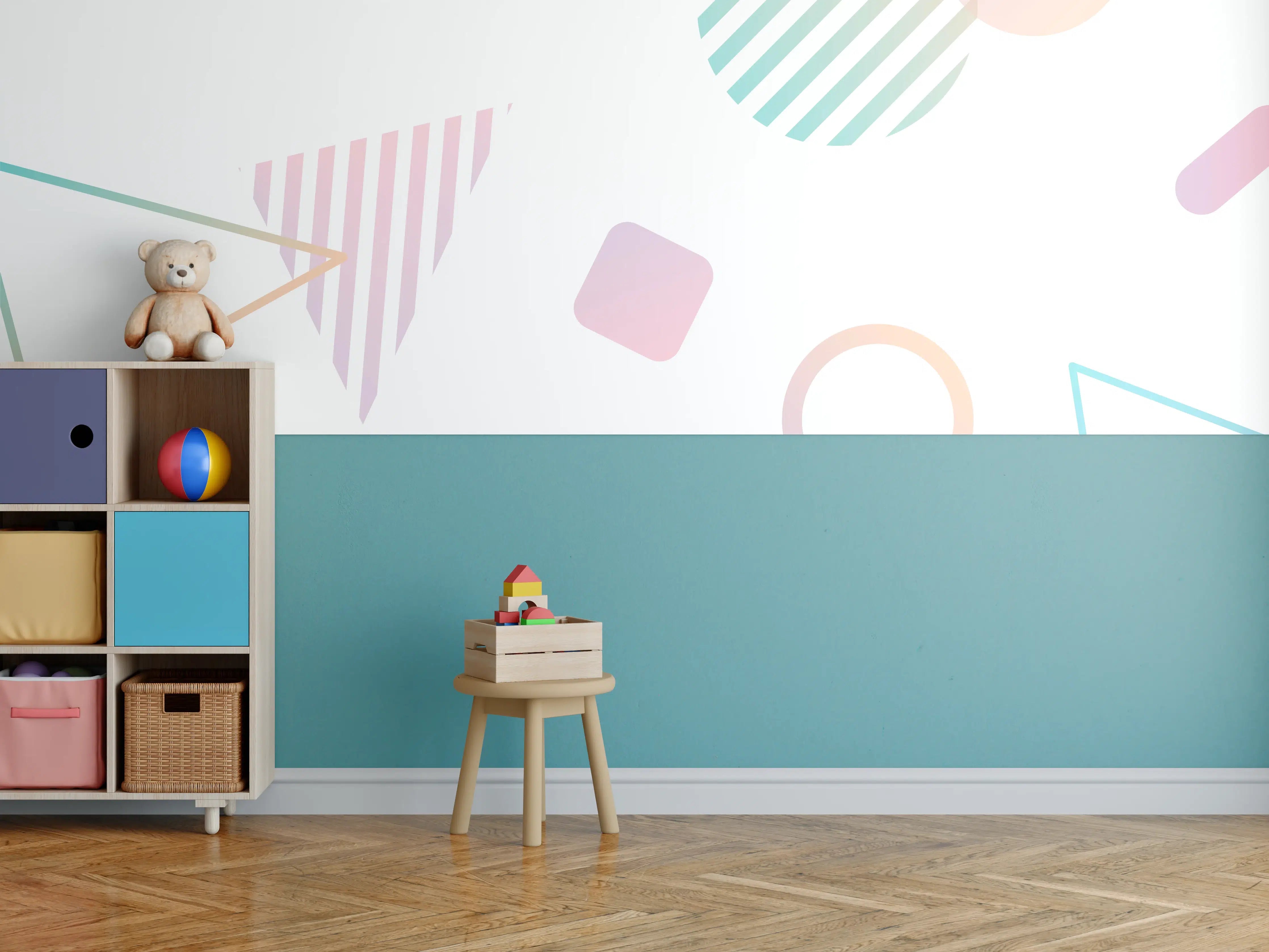 Kinderzimmer Wandgestaltung - Pastellfarbenes Geometrie Muster