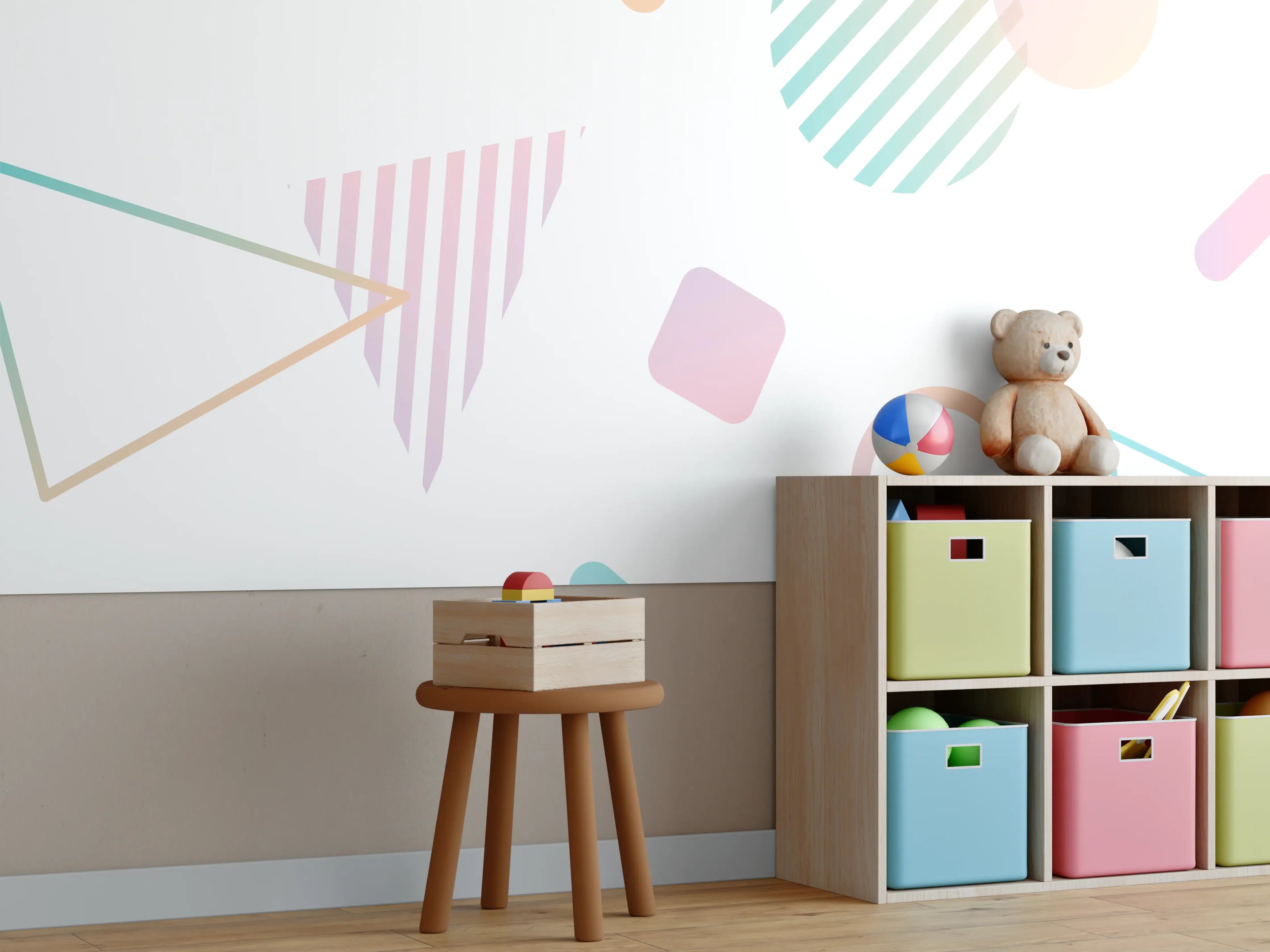 Kinderzimmer Wandgestaltung - Pastellfarbenes Geometrie Muster