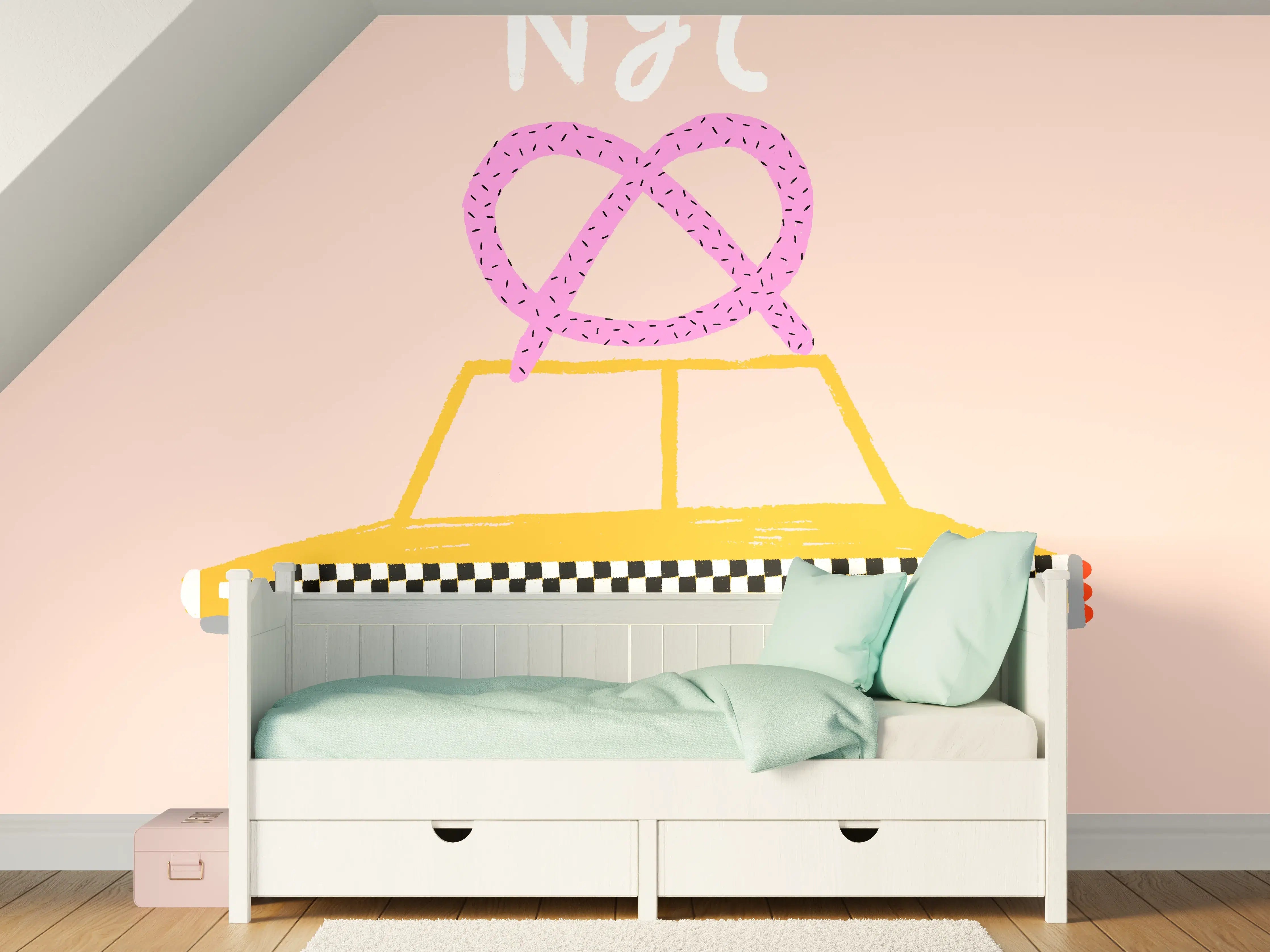 Kinderzimmer Wandgestaltung - Pastellfarbenes NYC Taxi-Design