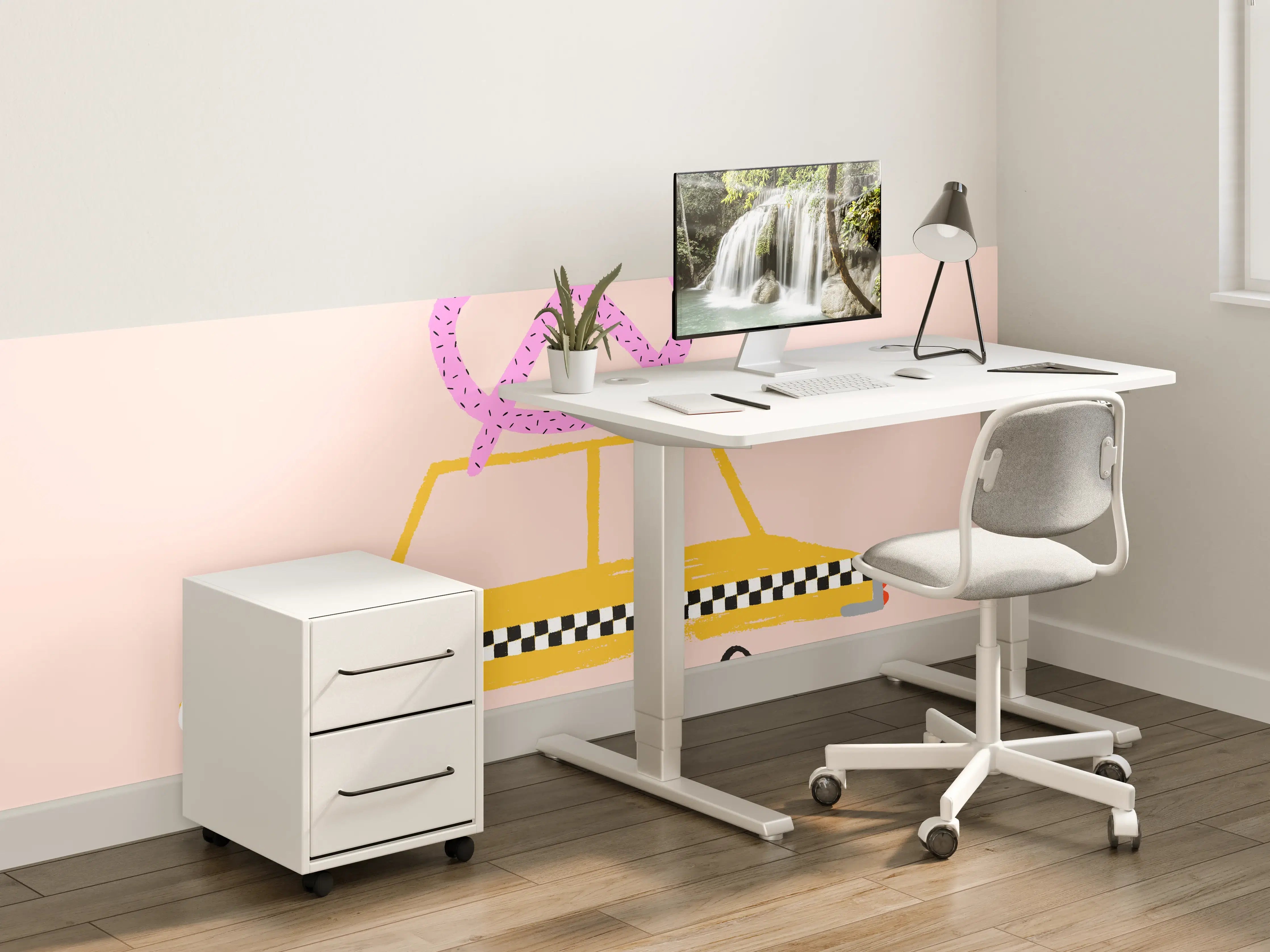 Kinderzimmer Wandgestaltung - Pastellfarbenes NYC Taxi-Design