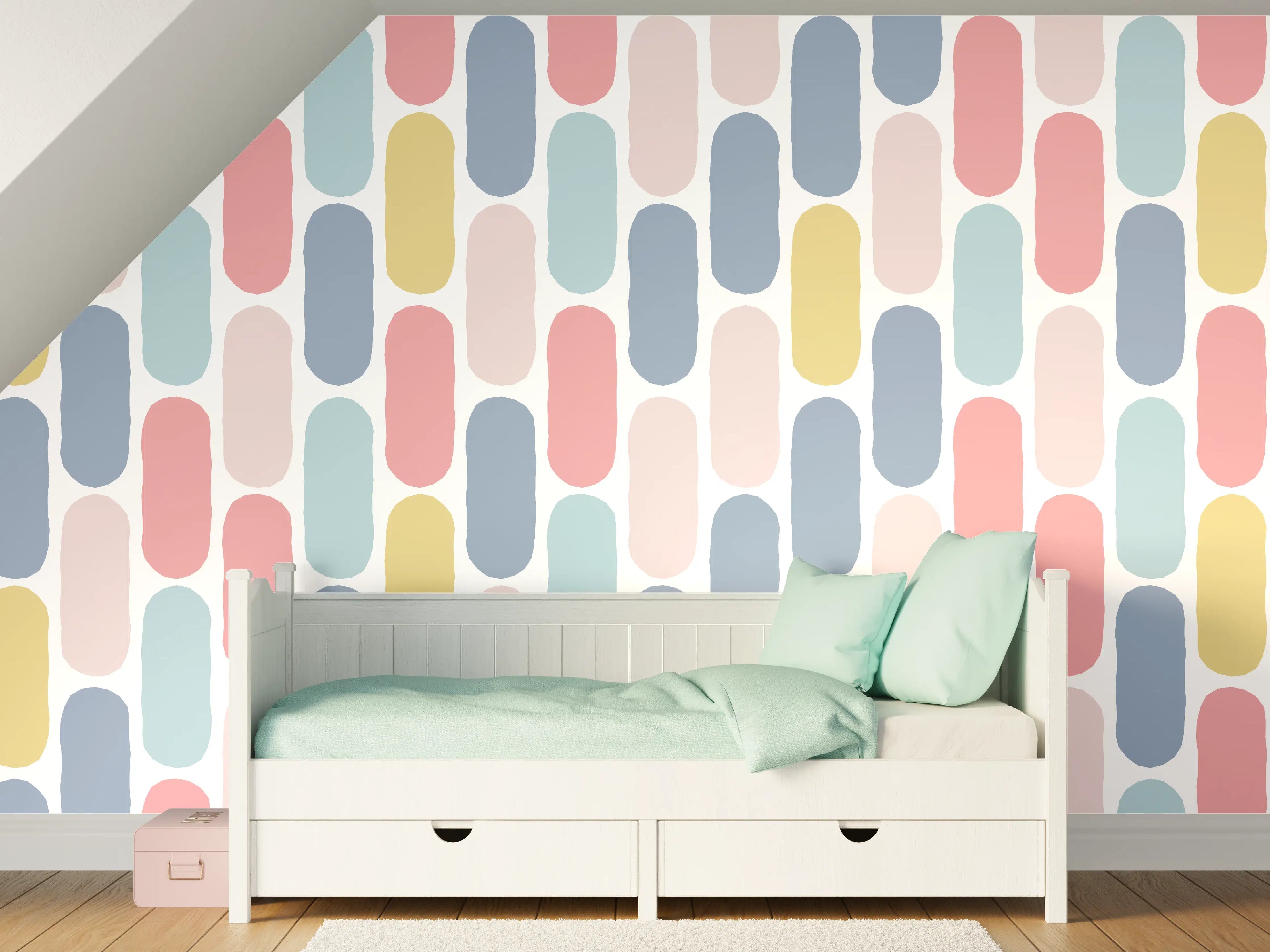 Kinderzimmer Wandgestaltung - Pastellfarbenes Rautenmuster Design