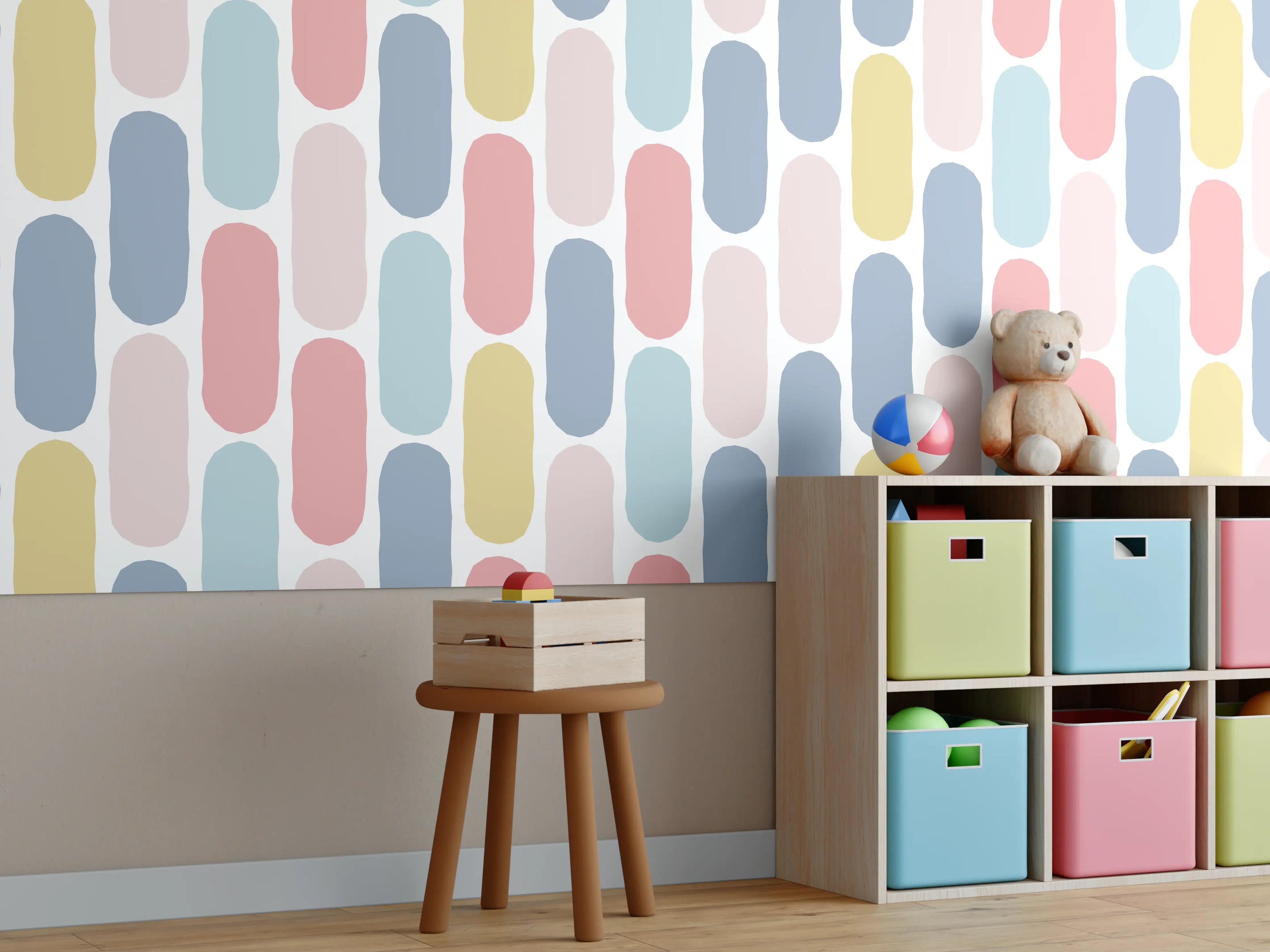 Kinderzimmer Wandgestaltung - Pastellfarbenes Rautenmuster Design