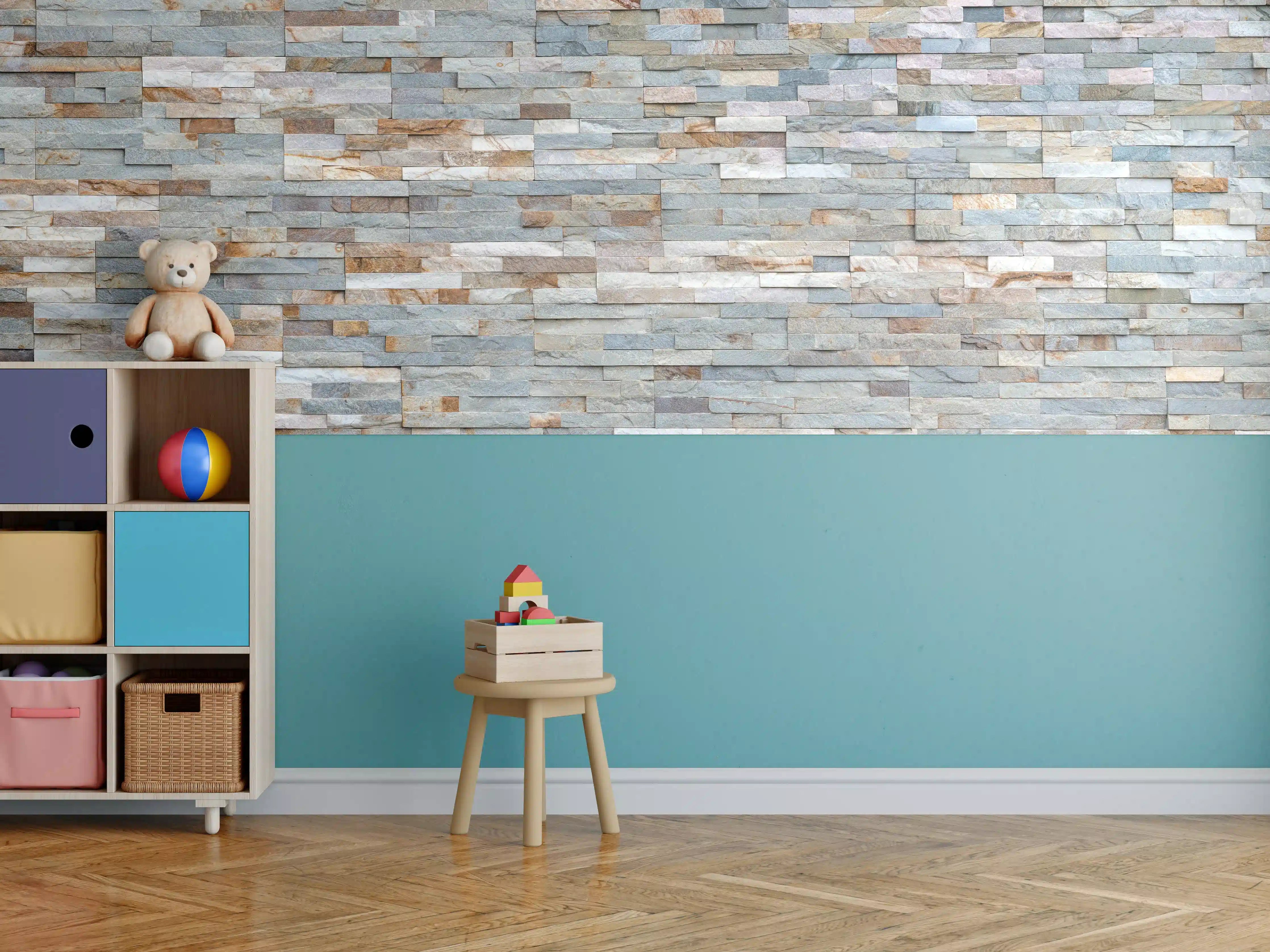 Kinderzimmer Wandgestaltung - Pastellfarbige Schieferstein Textur