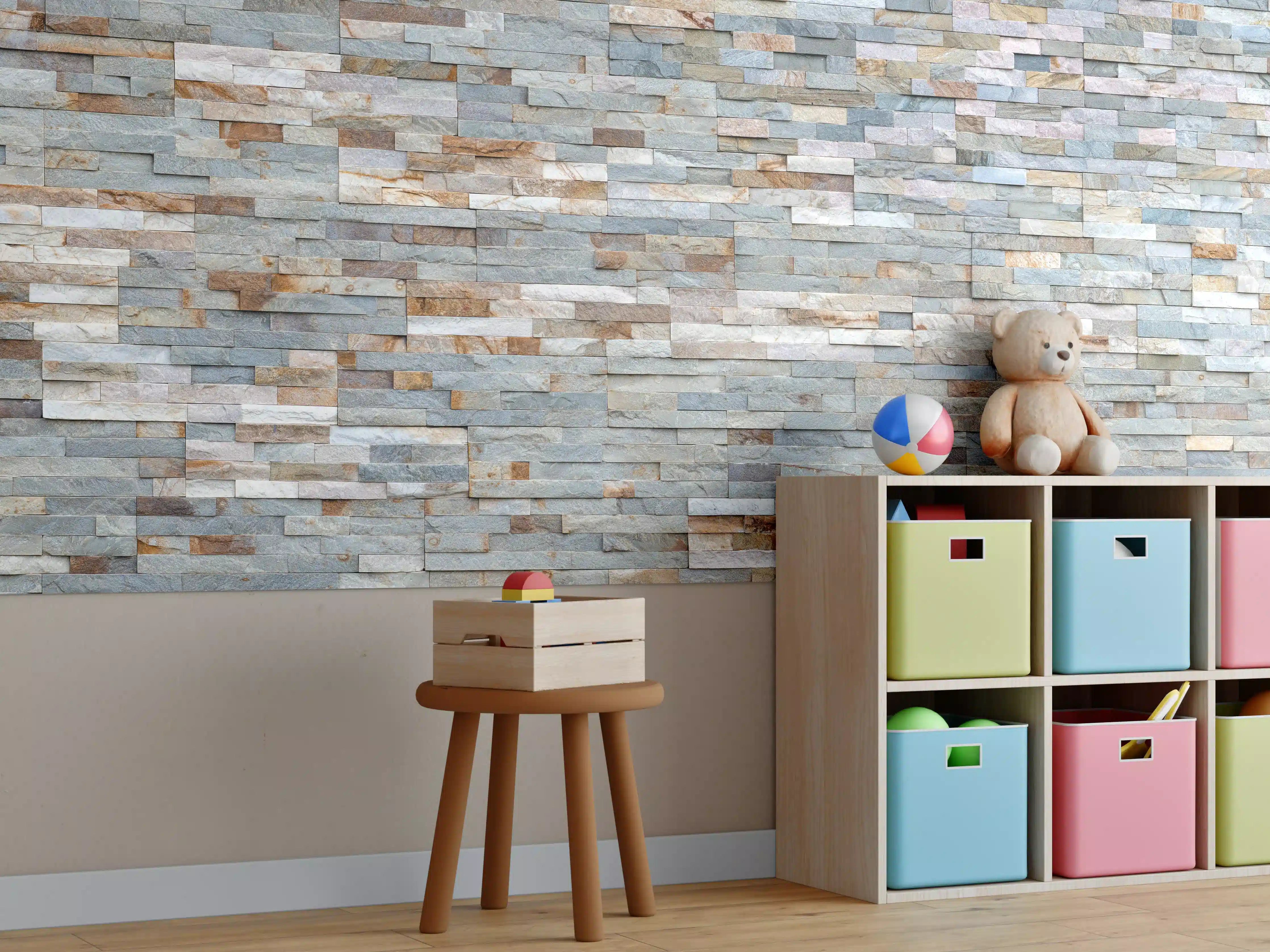 Kinderzimmer Wandgestaltung - Pastellfarbige Schieferstein Textur