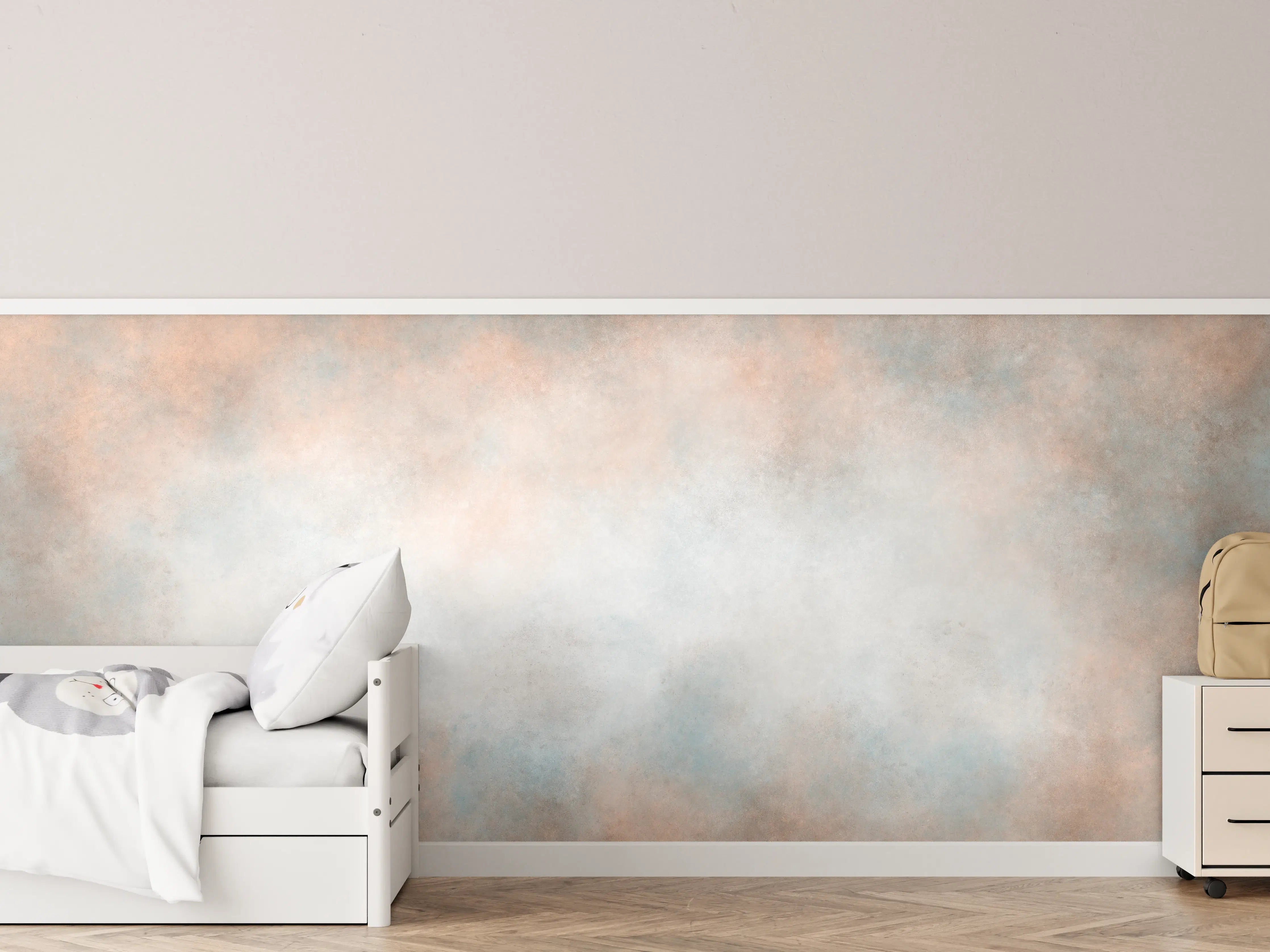 Kinderzimmer Wandgestaltung - Pastellfarbiges beige-blaues Design 
