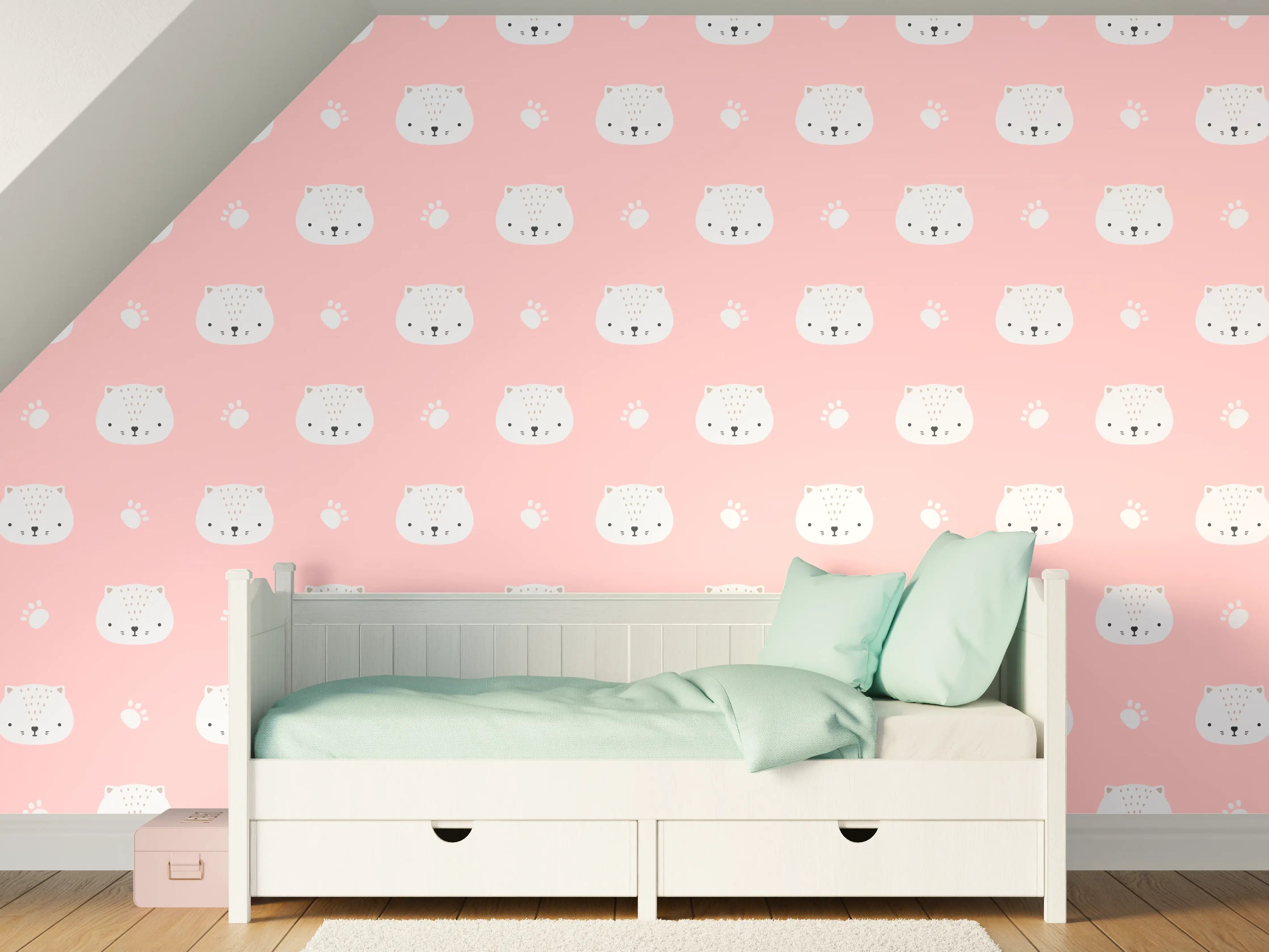 Kinderzimmer Wandgestaltung - Pastellrosa-Hintergrund mit niedlichen Pandamuster