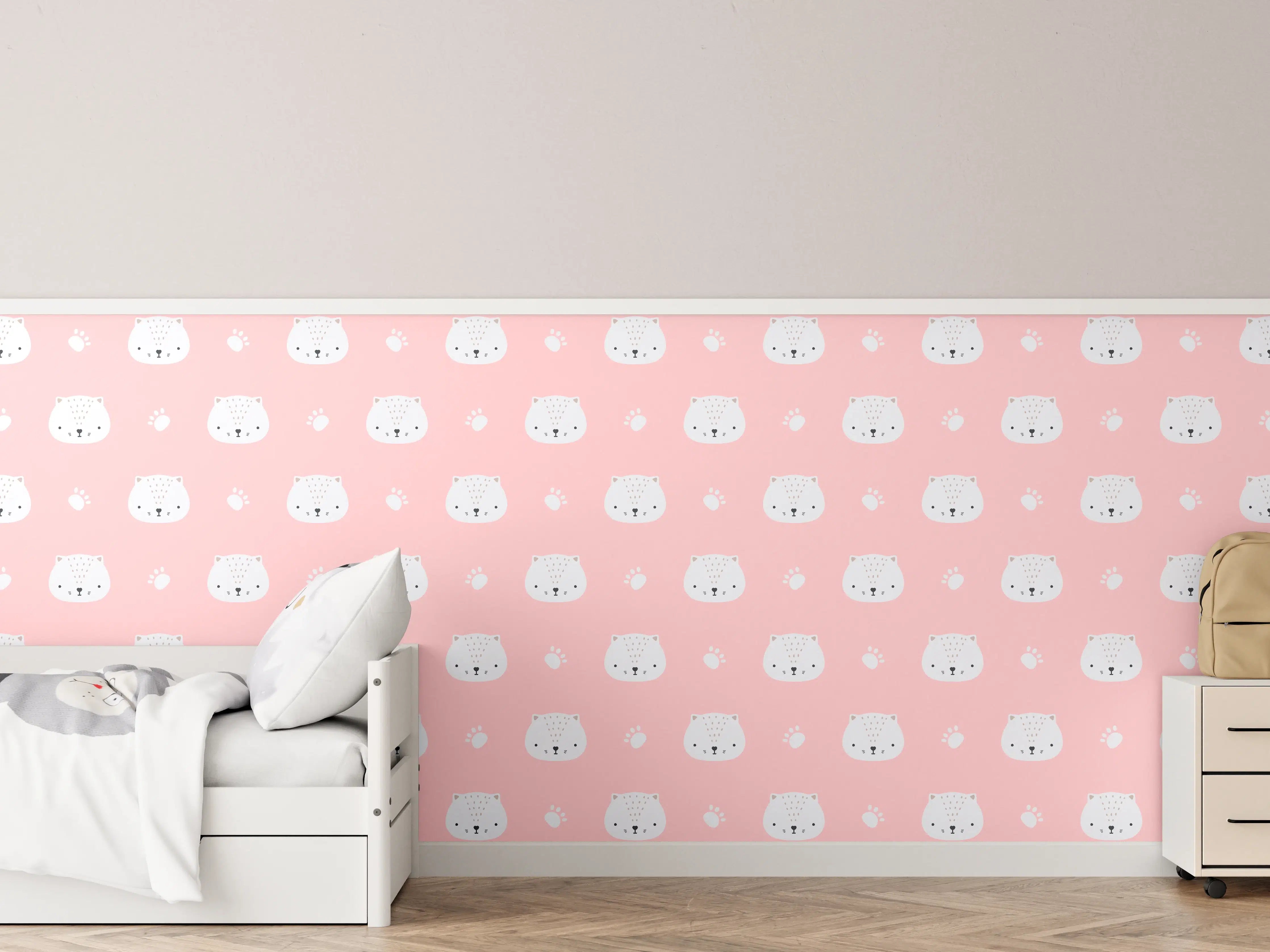 Kinderzimmer Wandgestaltung - Pastellrosa-Hintergrund mit niedlichen Pandamuster