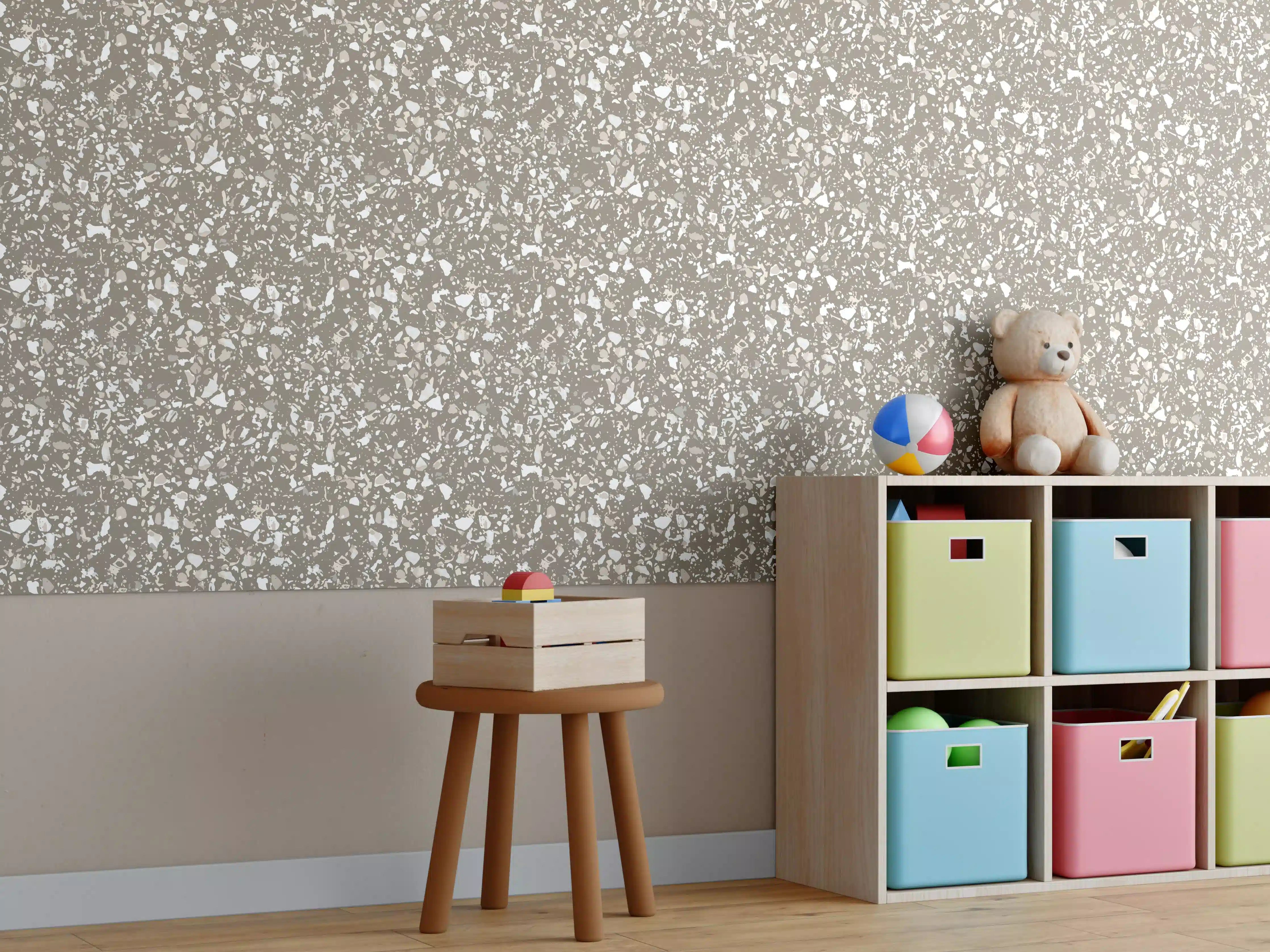 Kinderzimmer Wandgestaltung - Perlende Steinfliese in warme Beigetöne