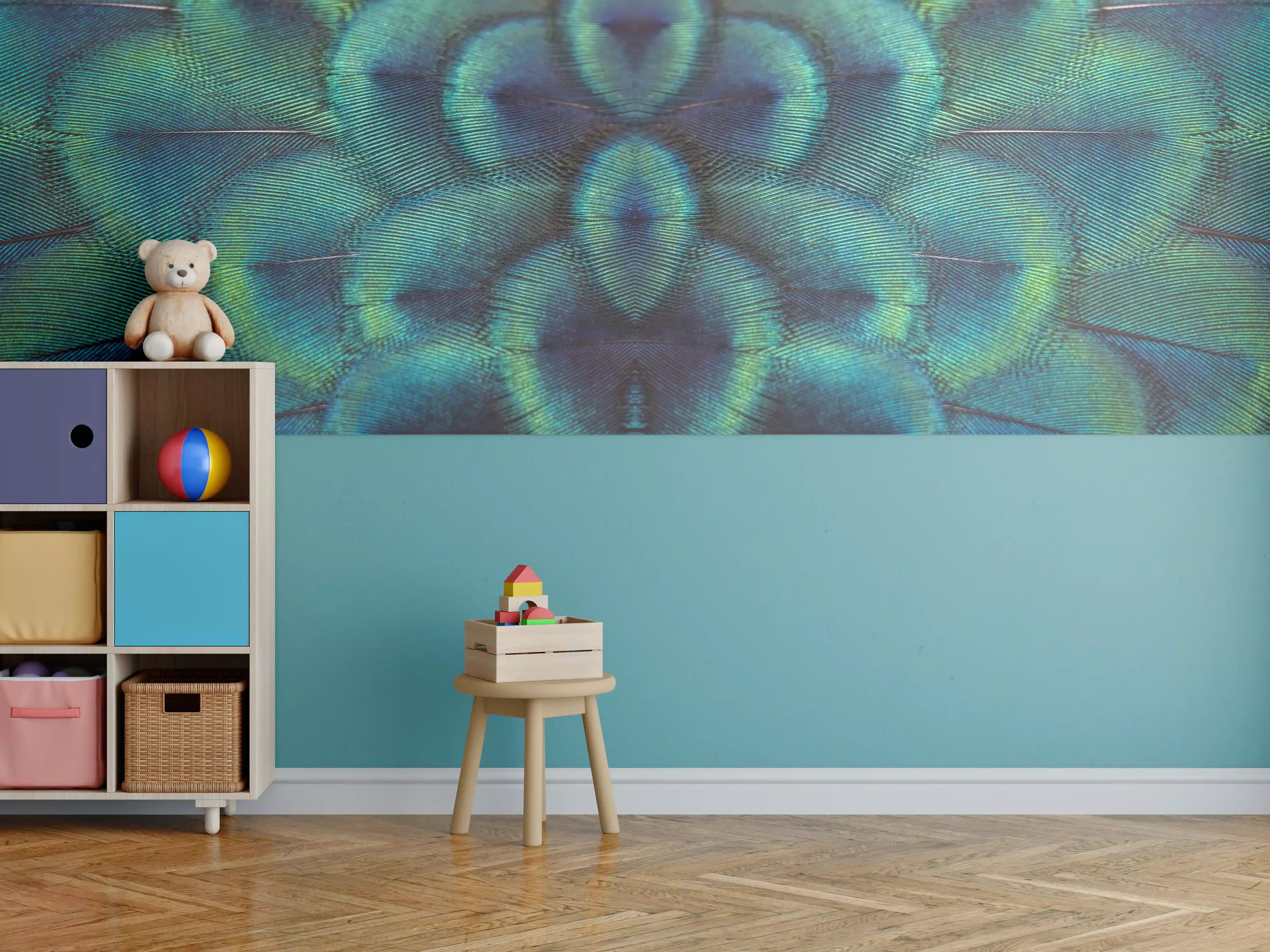 Kinderzimmer Wandgestaltung - Pfauenfedern - Nahaufnahme