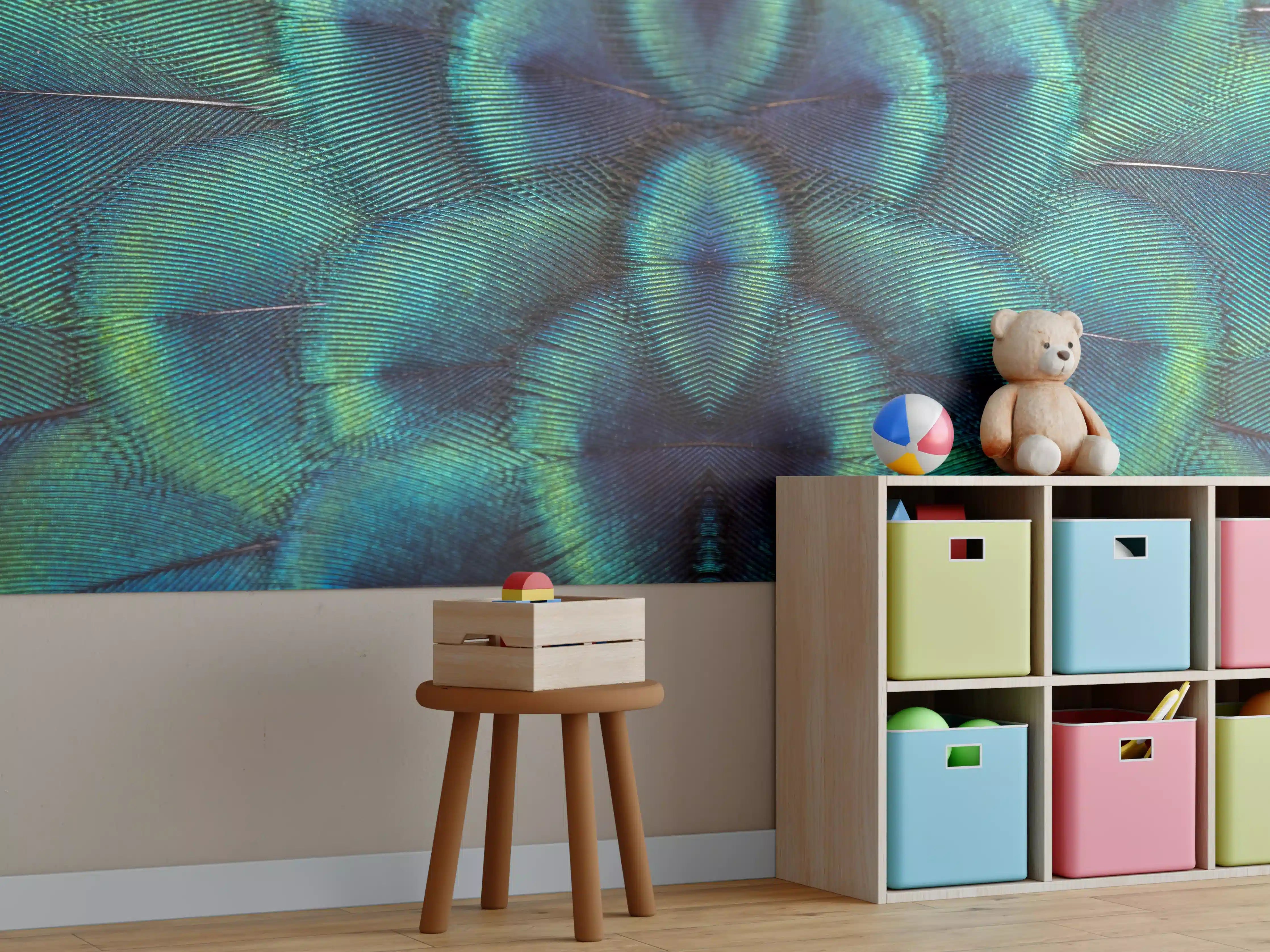 Kinderzimmer Wandgestaltung - Pfauenfedern - Nahaufnahme