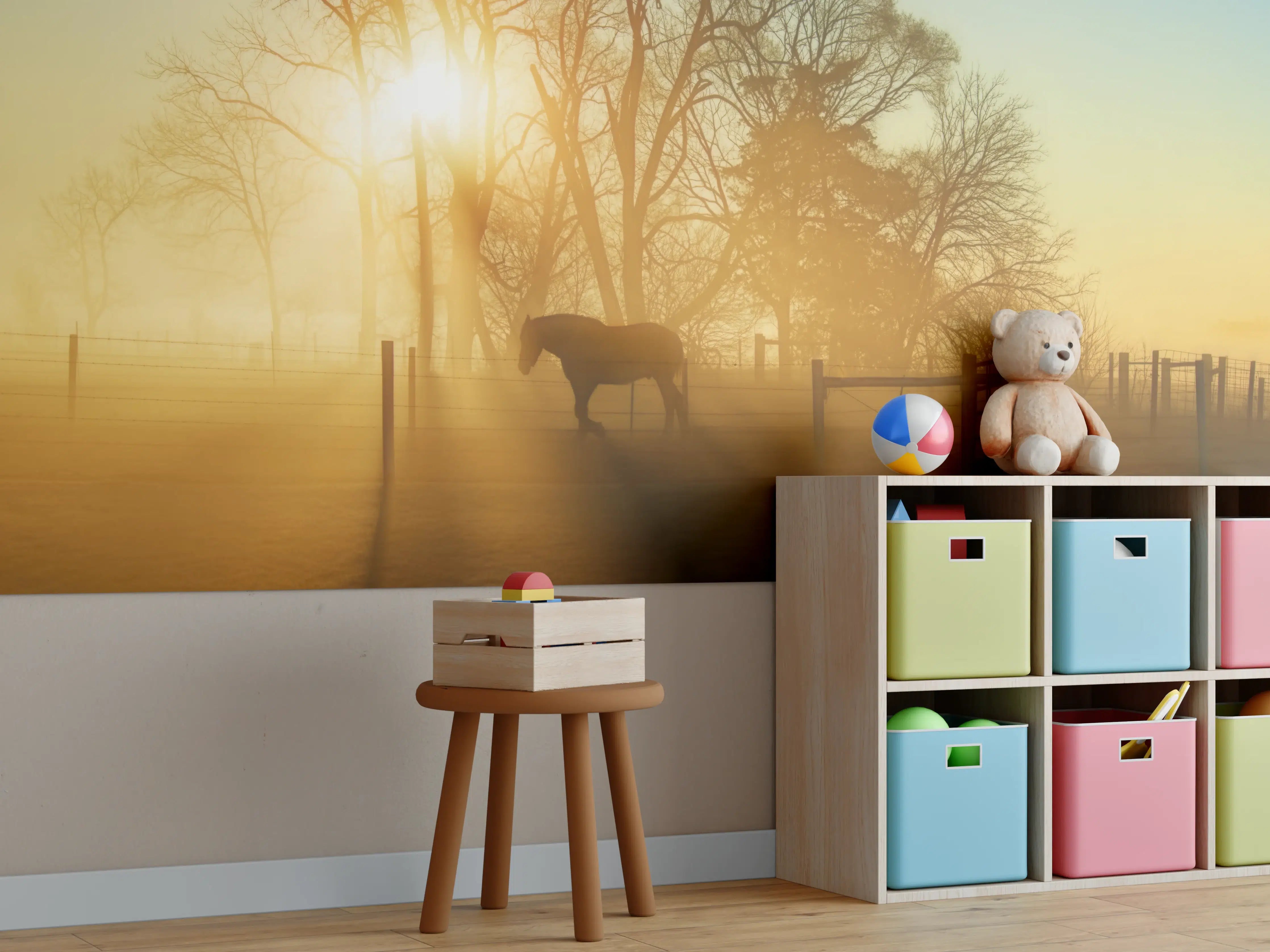 Kinderzimmer Wandgestaltung - Pferd in der Morgendämmerung