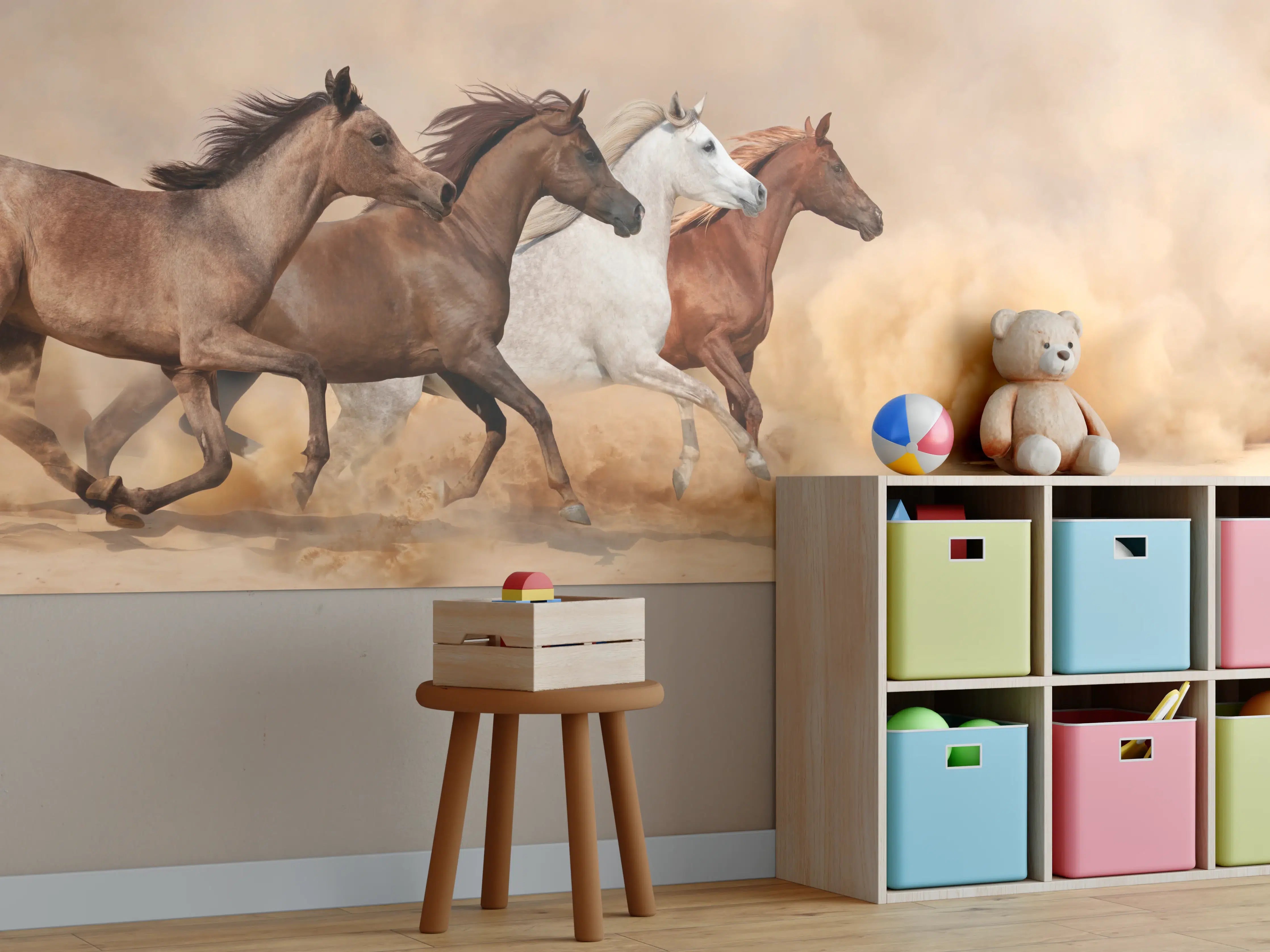 Kinderzimmer Wandgestaltung - Pferde galoppieren im Sandsturm