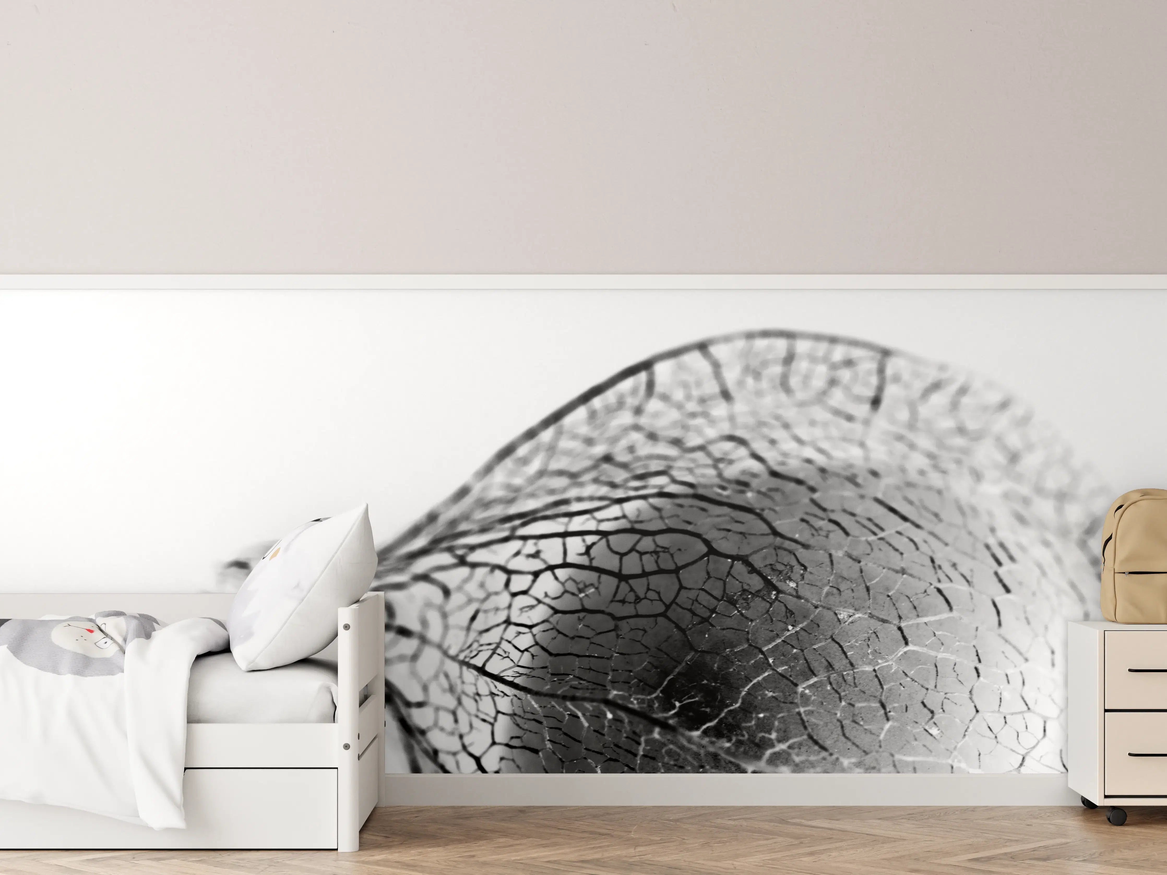 Kinderzimmer Wandgestaltung - Pflanzliche Detailaufnahme Schwarz-Weiß