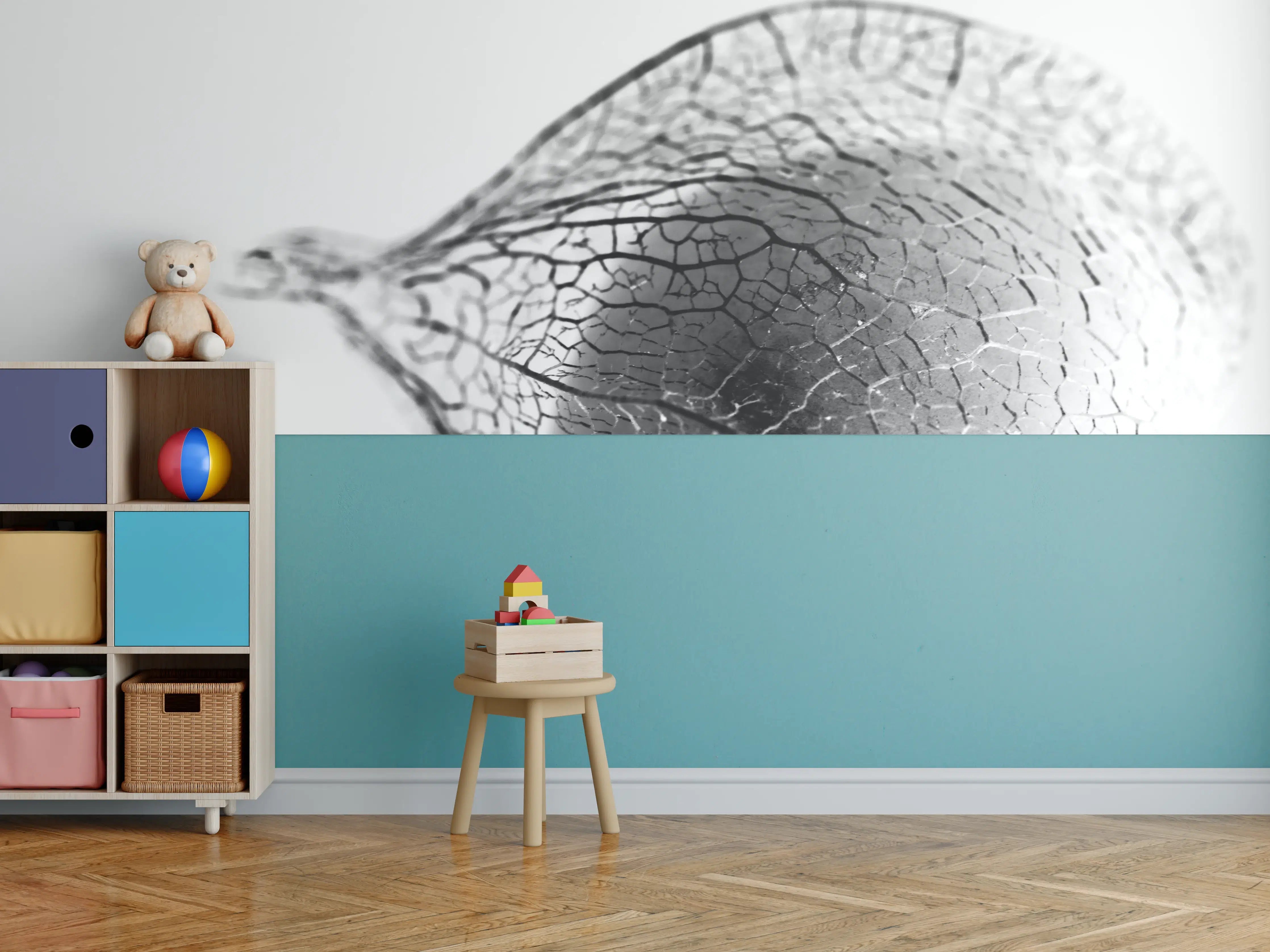 Kinderzimmer Wandgestaltung - Pflanzliche Detailaufnahme Schwarz-Weiß