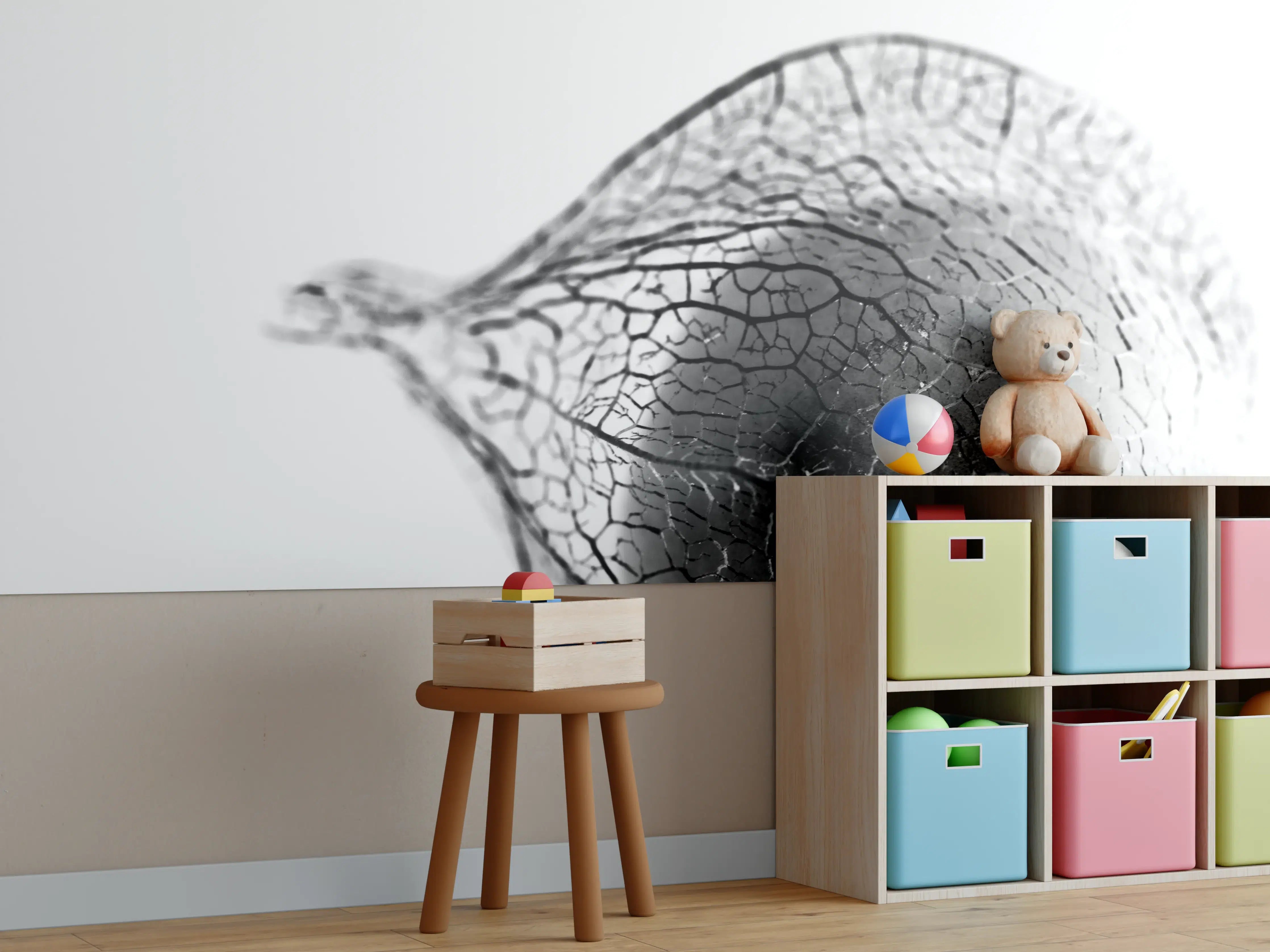 Kinderzimmer Wandgestaltung - Pflanzliche Detailaufnahme Schwarz-Weiß