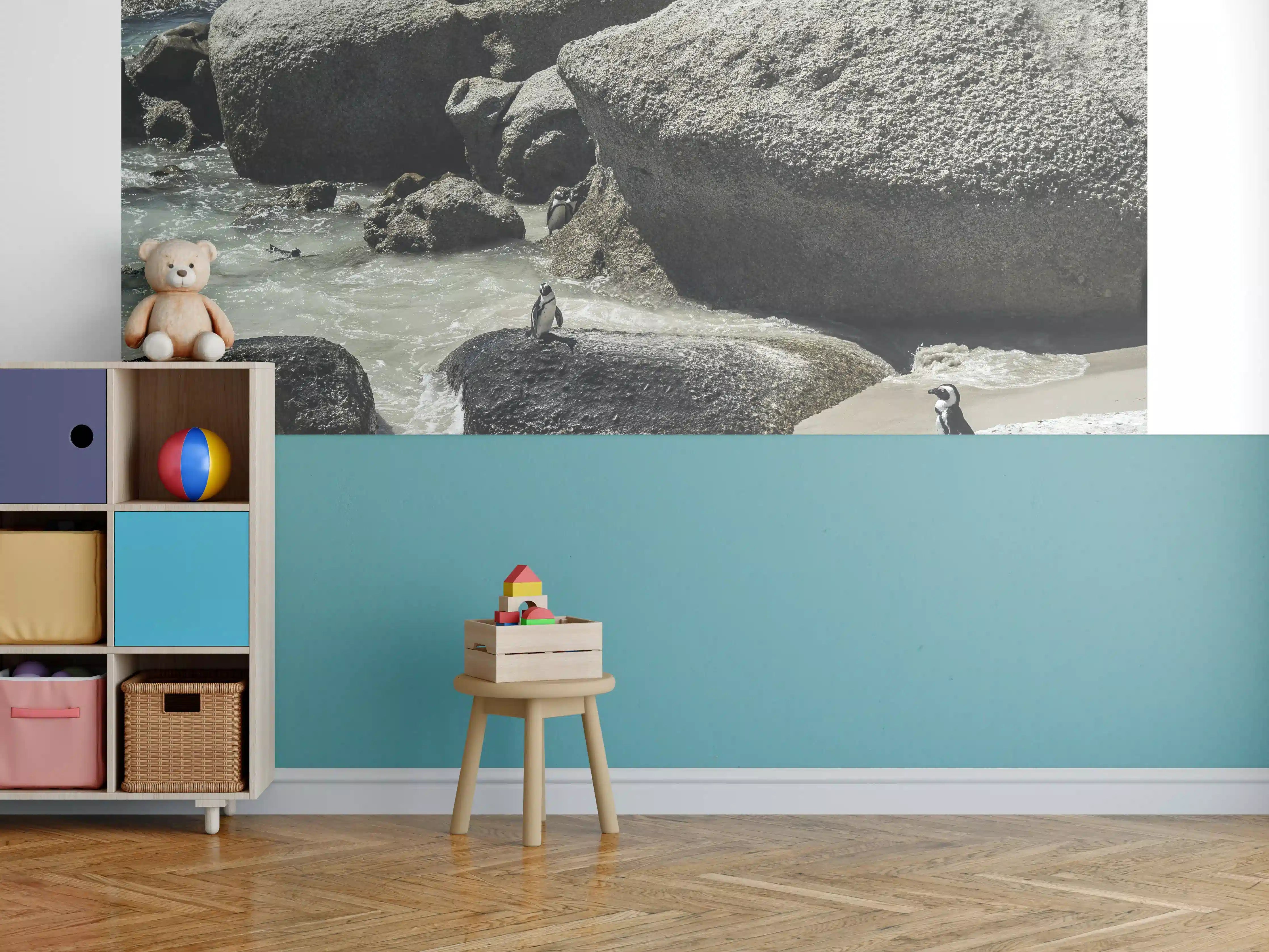 Kinderzimmer Wandgestaltung - Pinguine an Felsküste