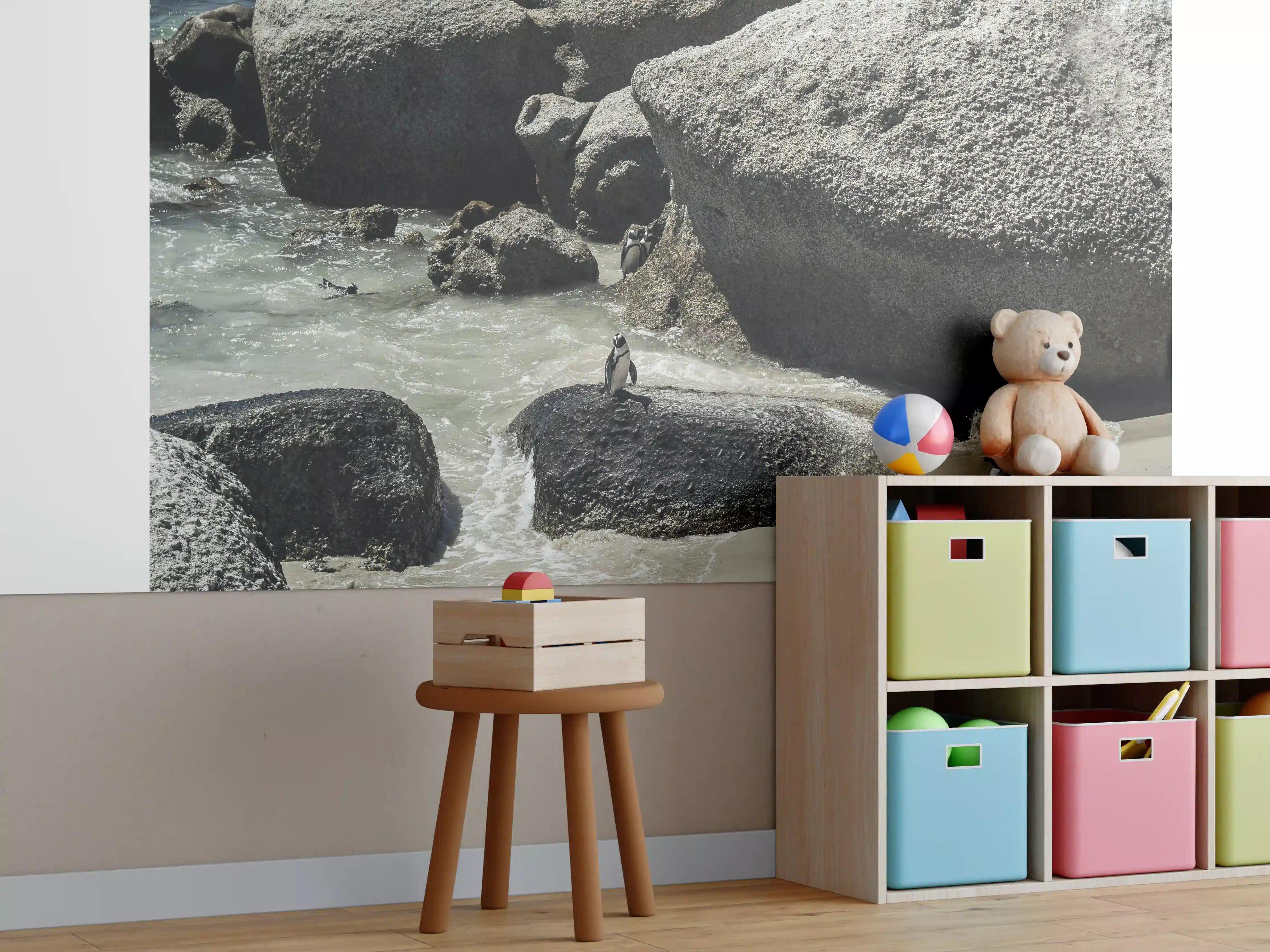 Kinderzimmer Wandgestaltung - Pinguine an Felsküste