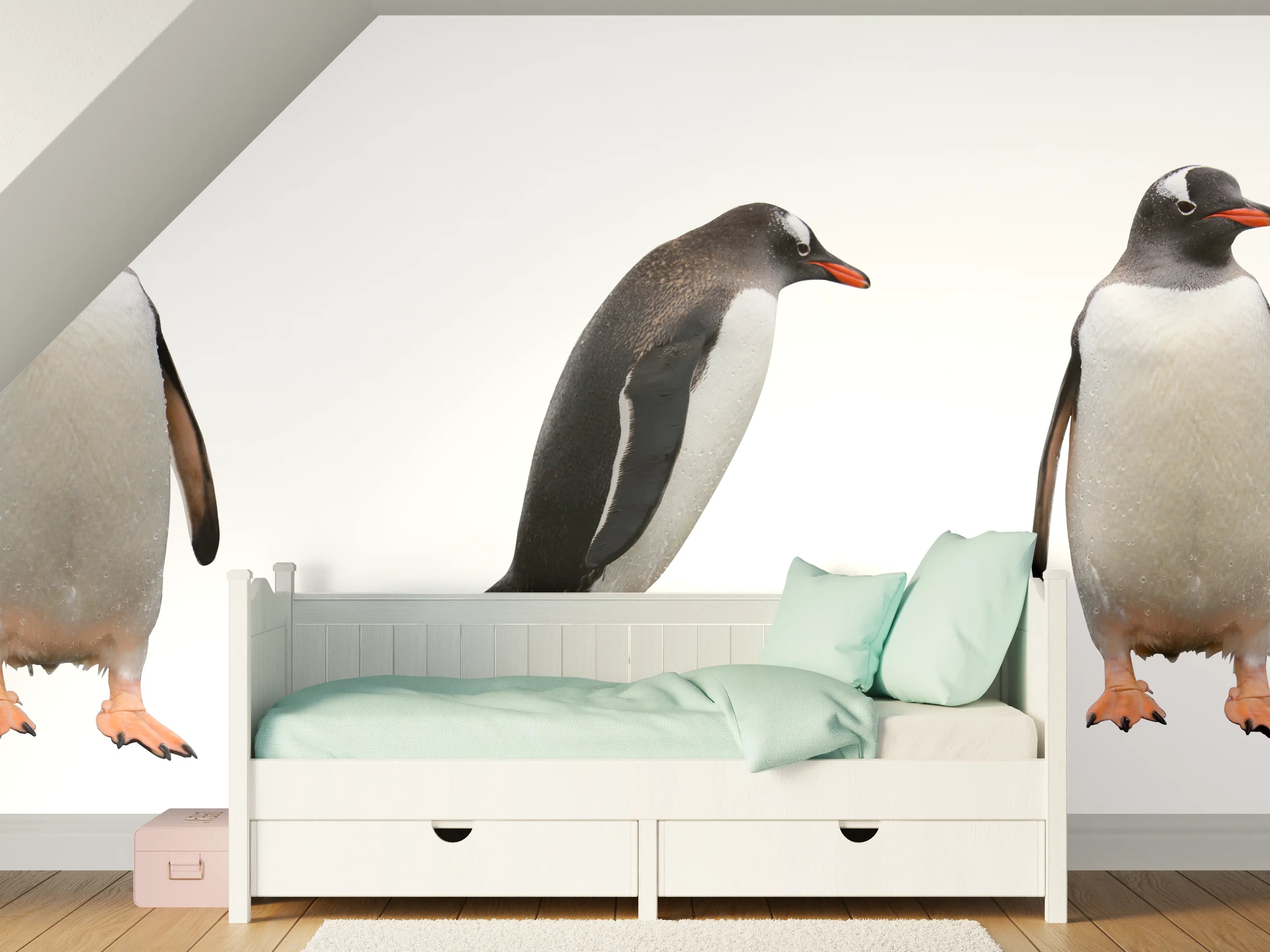 Kinderzimmer Wandgestaltung - Pinguine auf weißem Hintergrund