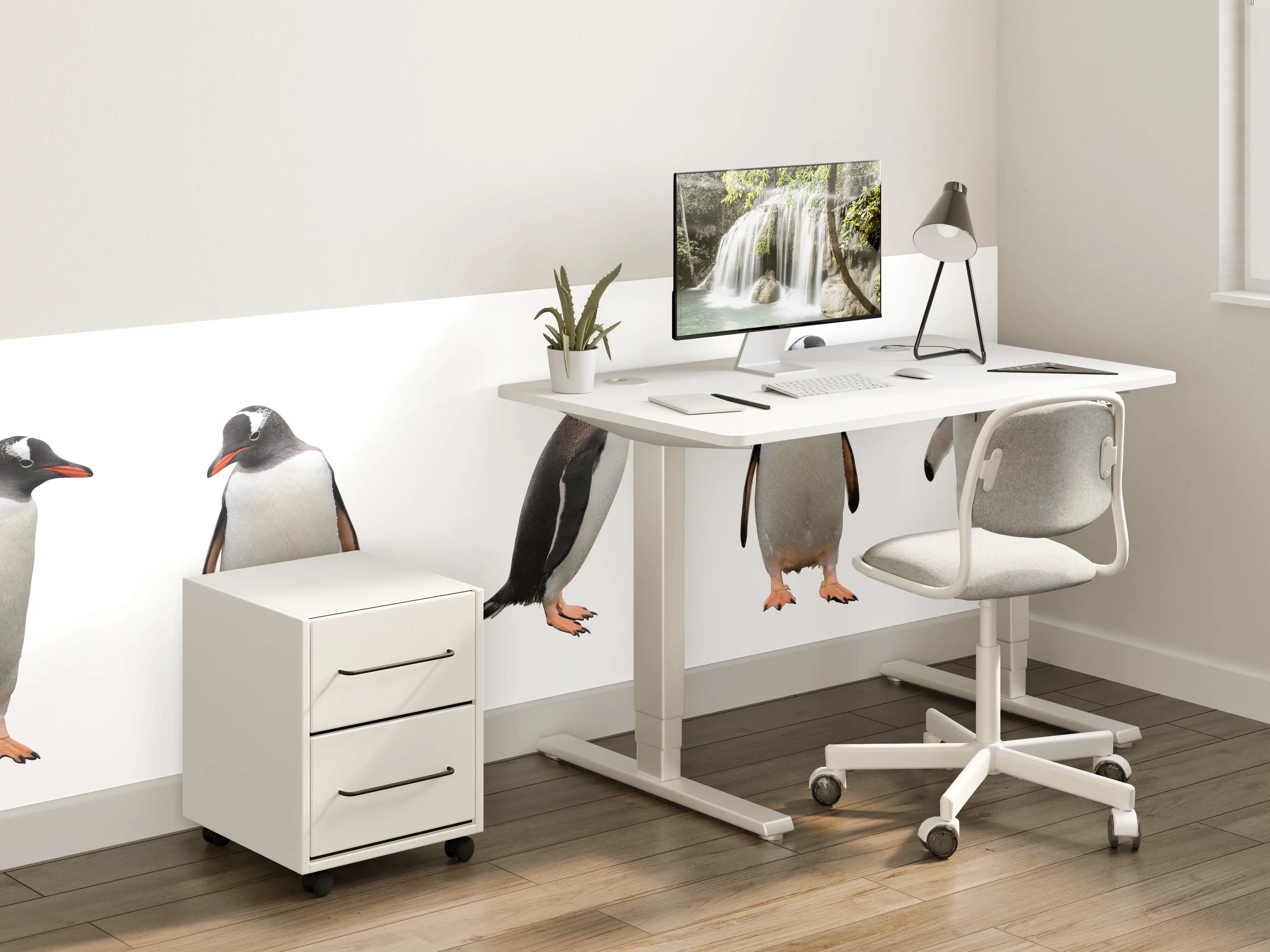 Kinderzimmer Wandgestaltung - Pinguine auf weißem Hintergrund