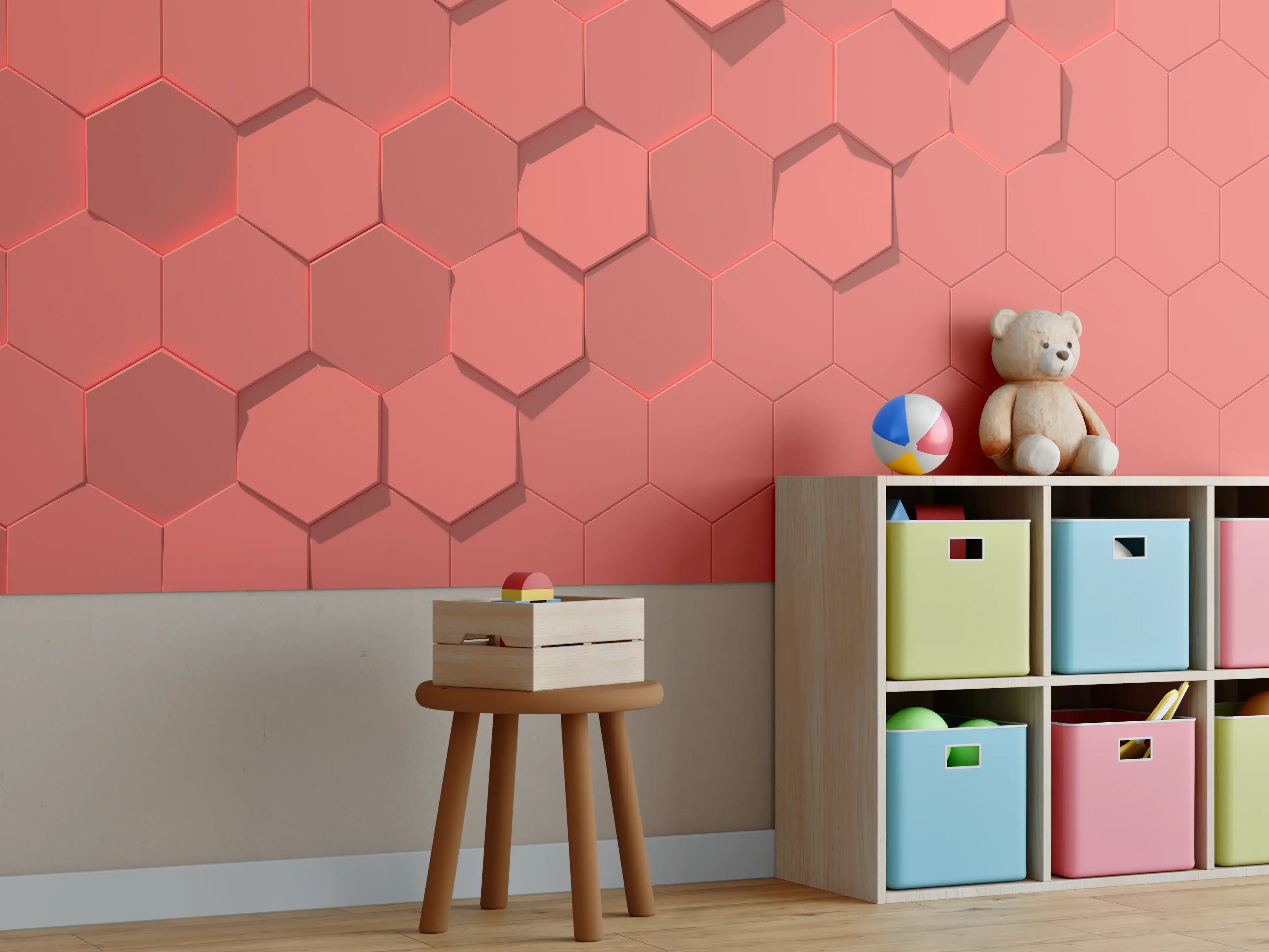 Kinderzimmer Wandgestaltung - Pinkes Sechseck Muster