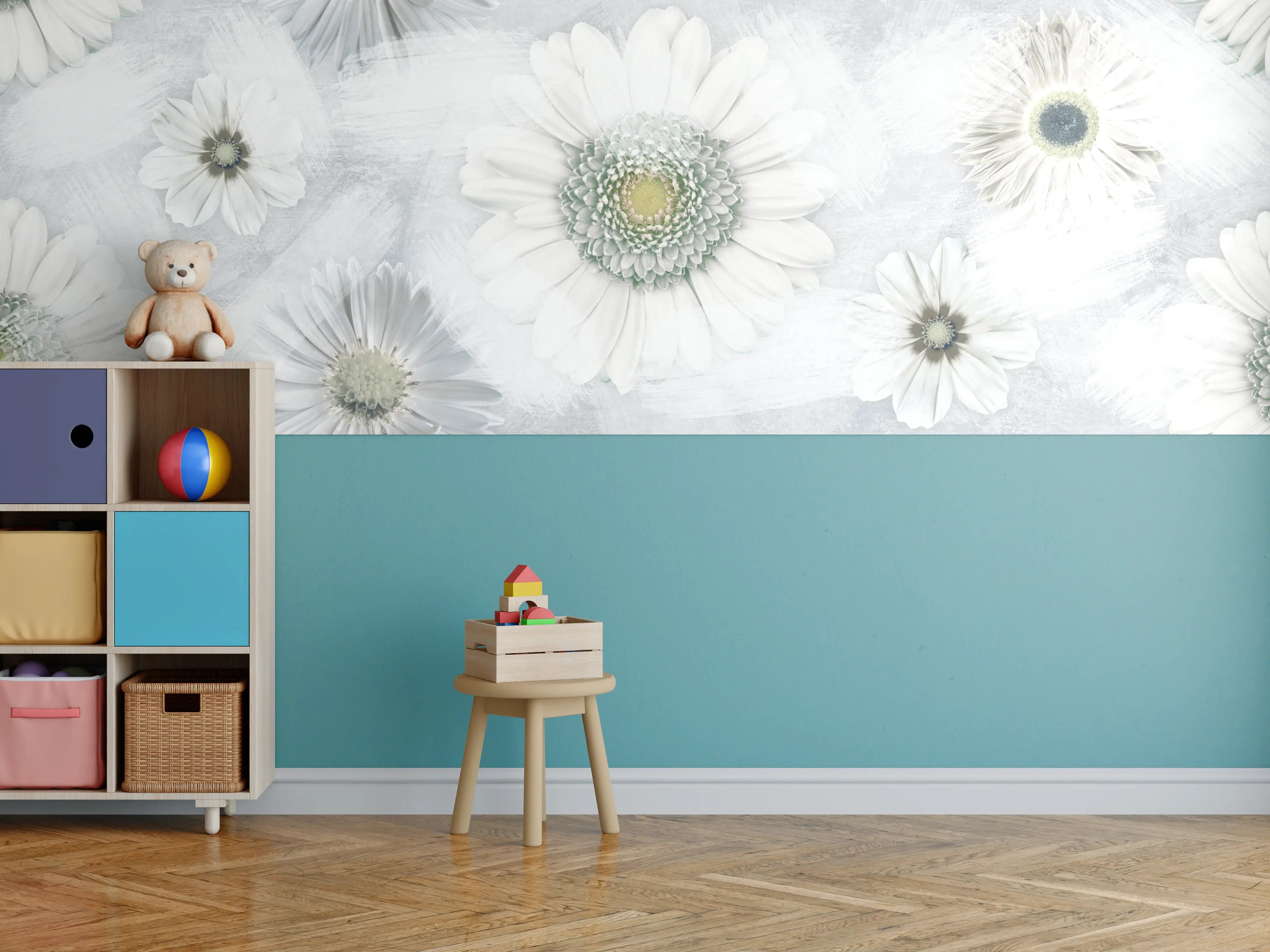 Kinderzimmer Wandgestaltung - Pinsel Effekt - Blumen Muster