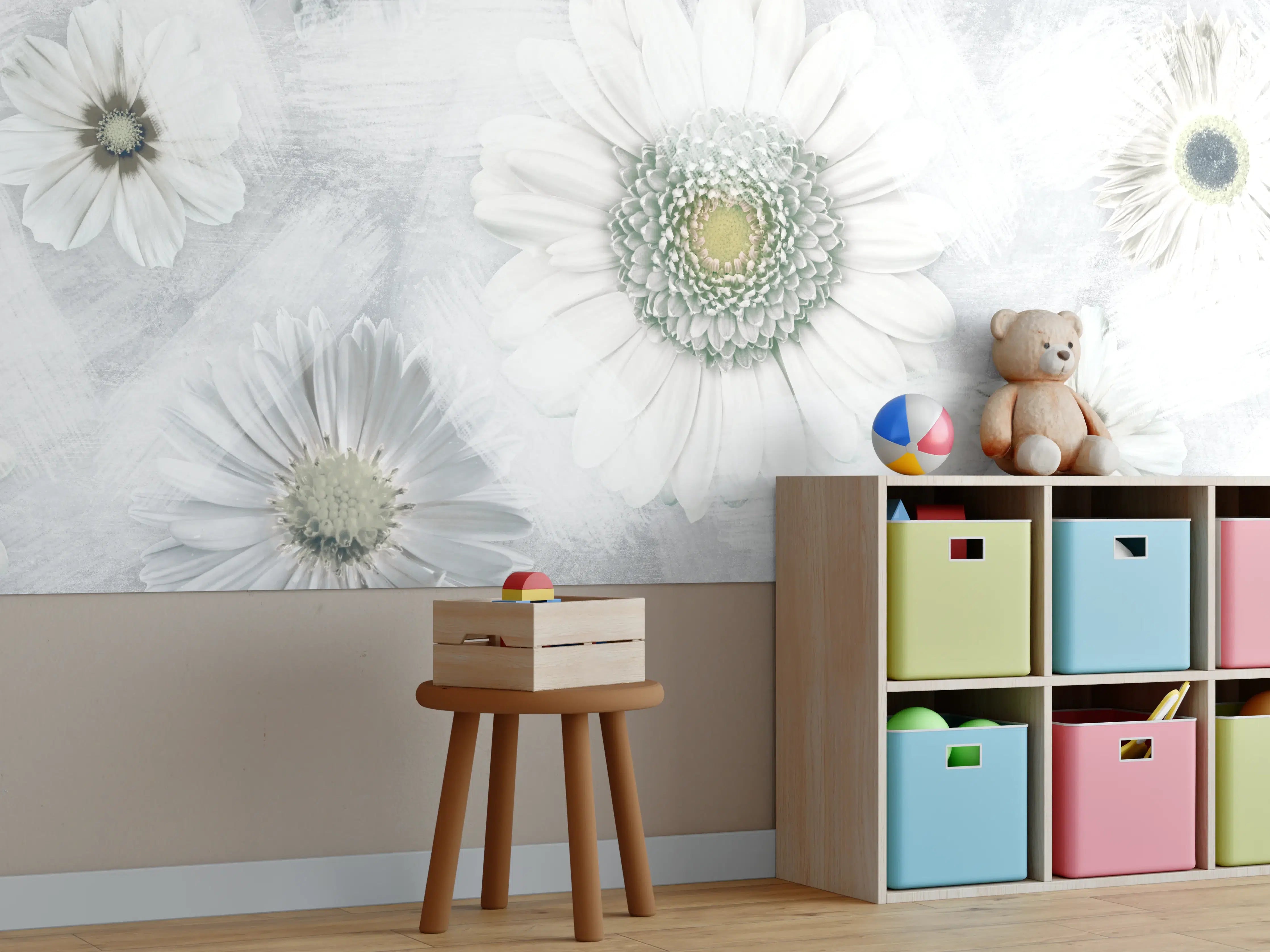 Kinderzimmer Wandgestaltung - Pinsel Effekt - Blumen Muster