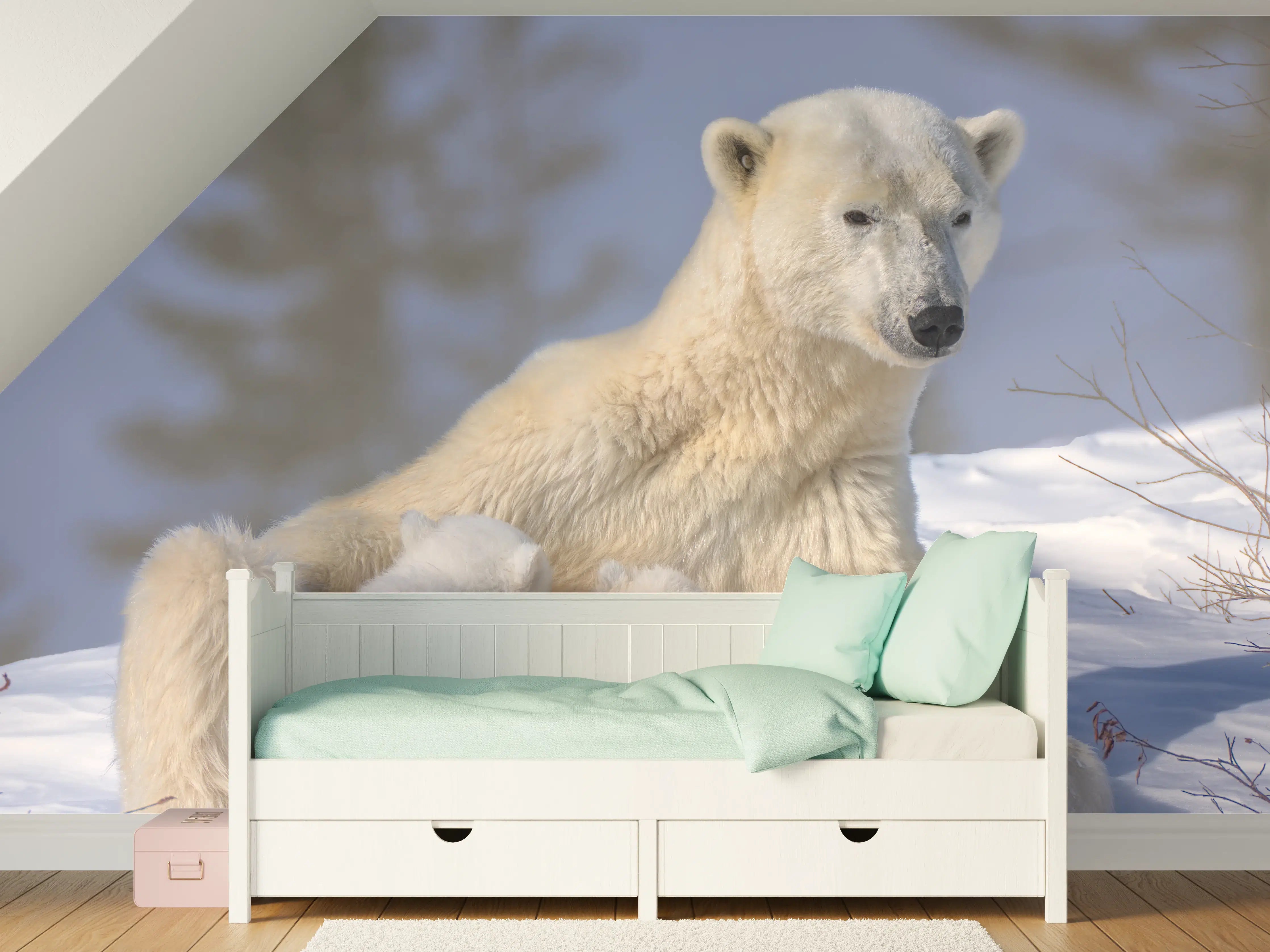 Kinderzimmer Wandgestaltung - Polarbären Familie im Schnee