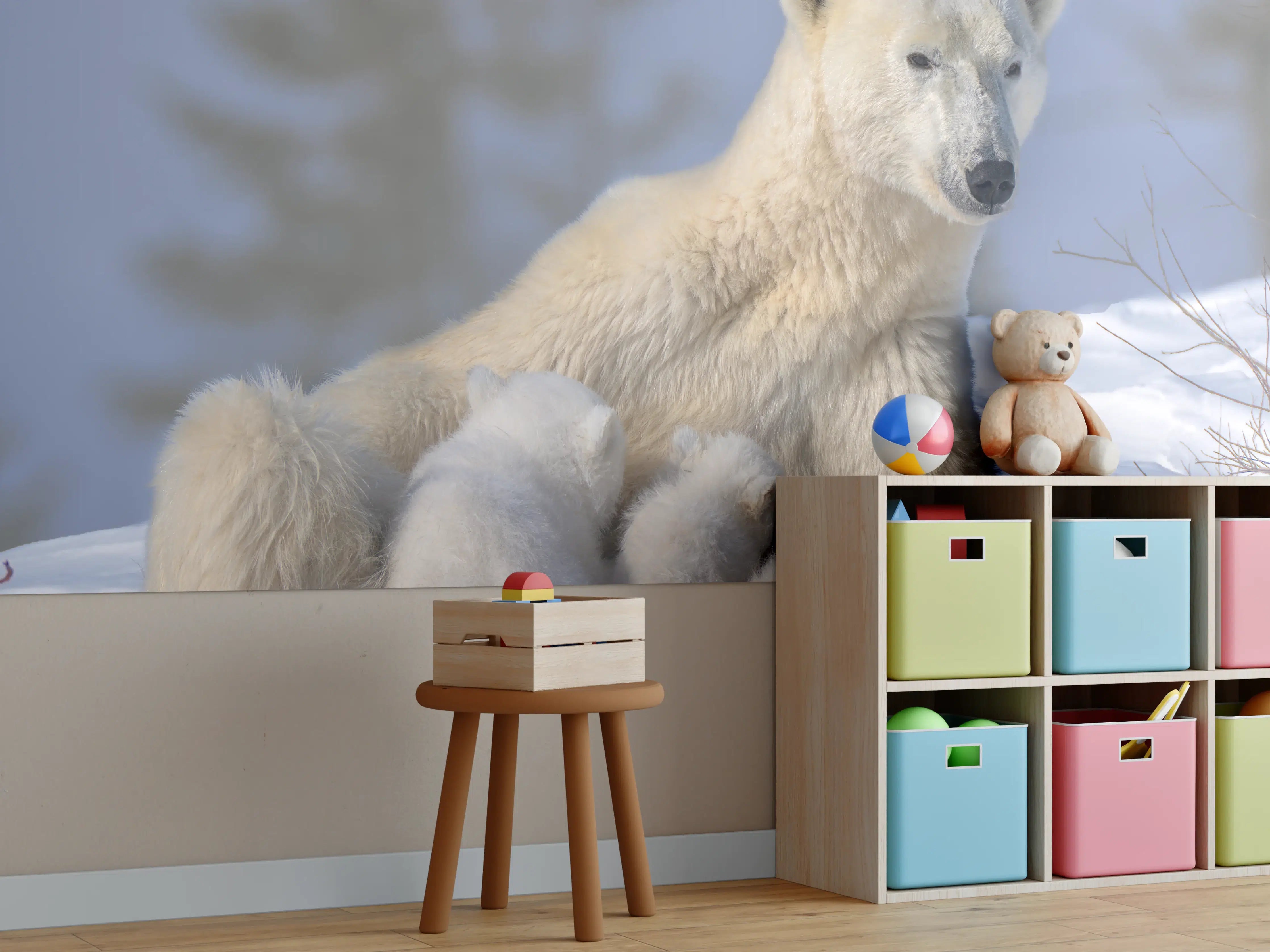 Kinderzimmer Wandgestaltung - Polarbären Familie im Schnee